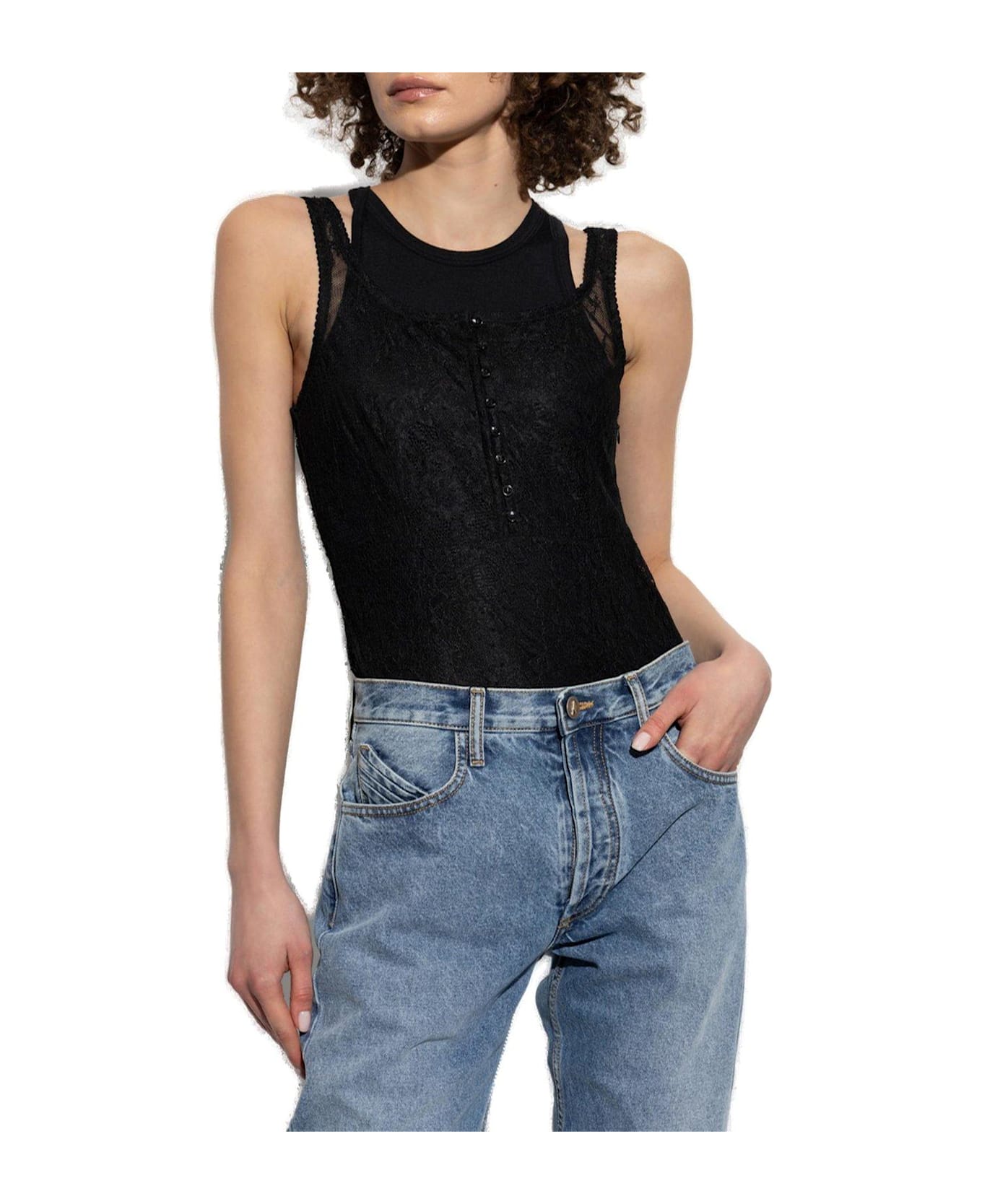 The Attico Lace-detailed Crewneck Bodysuit - Nero