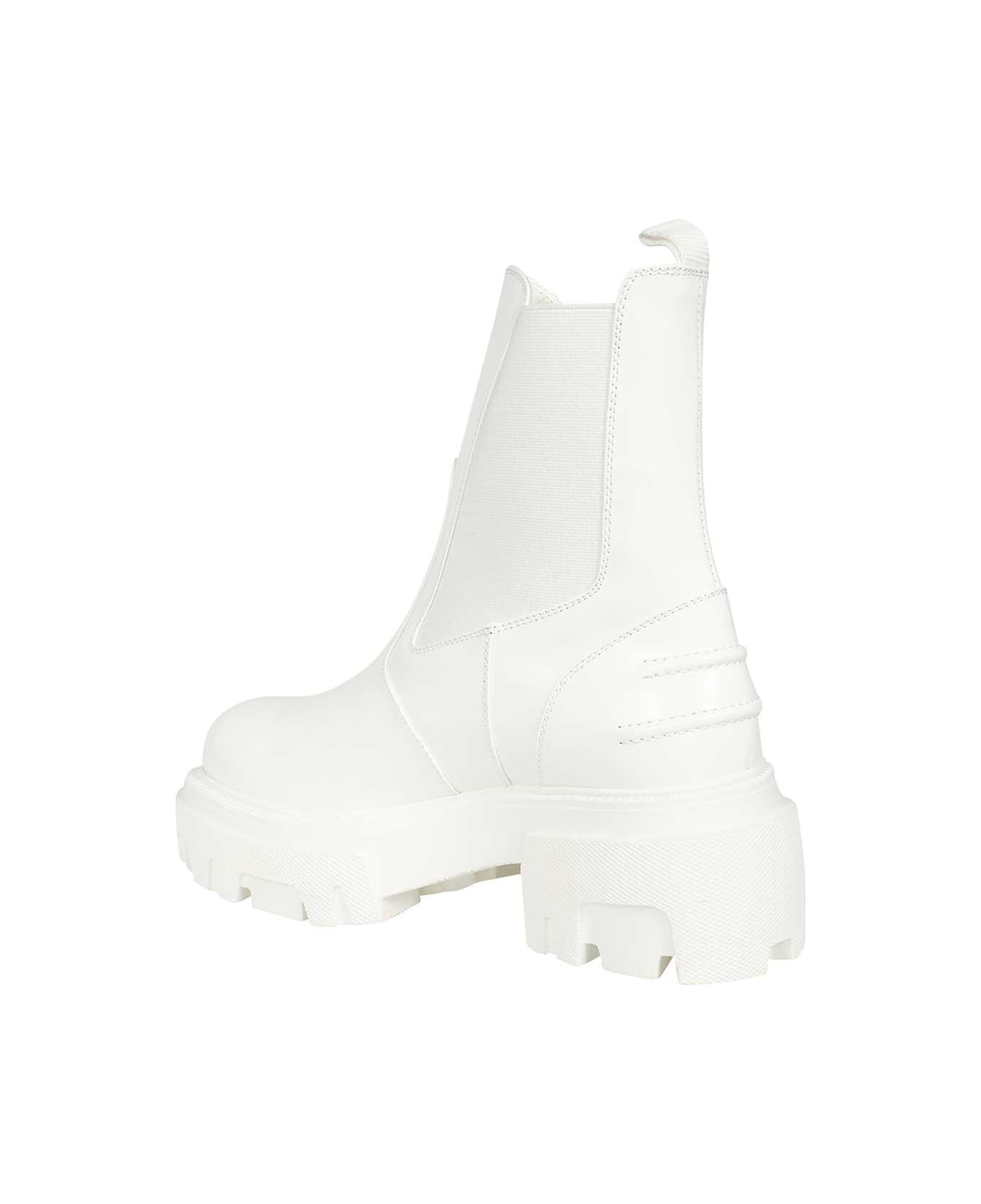 MSGM Leather Ankle Boots - White