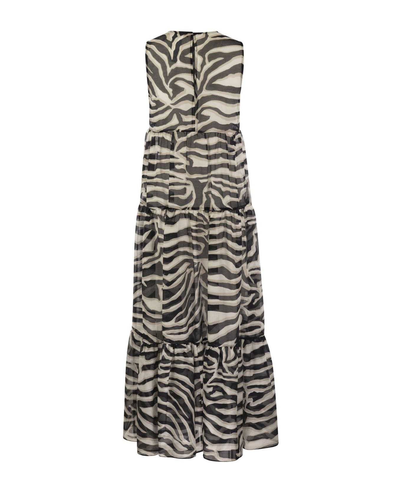 Max Mara Studio Zebra Printed Crewneck Sleeveless Dress - Zebra