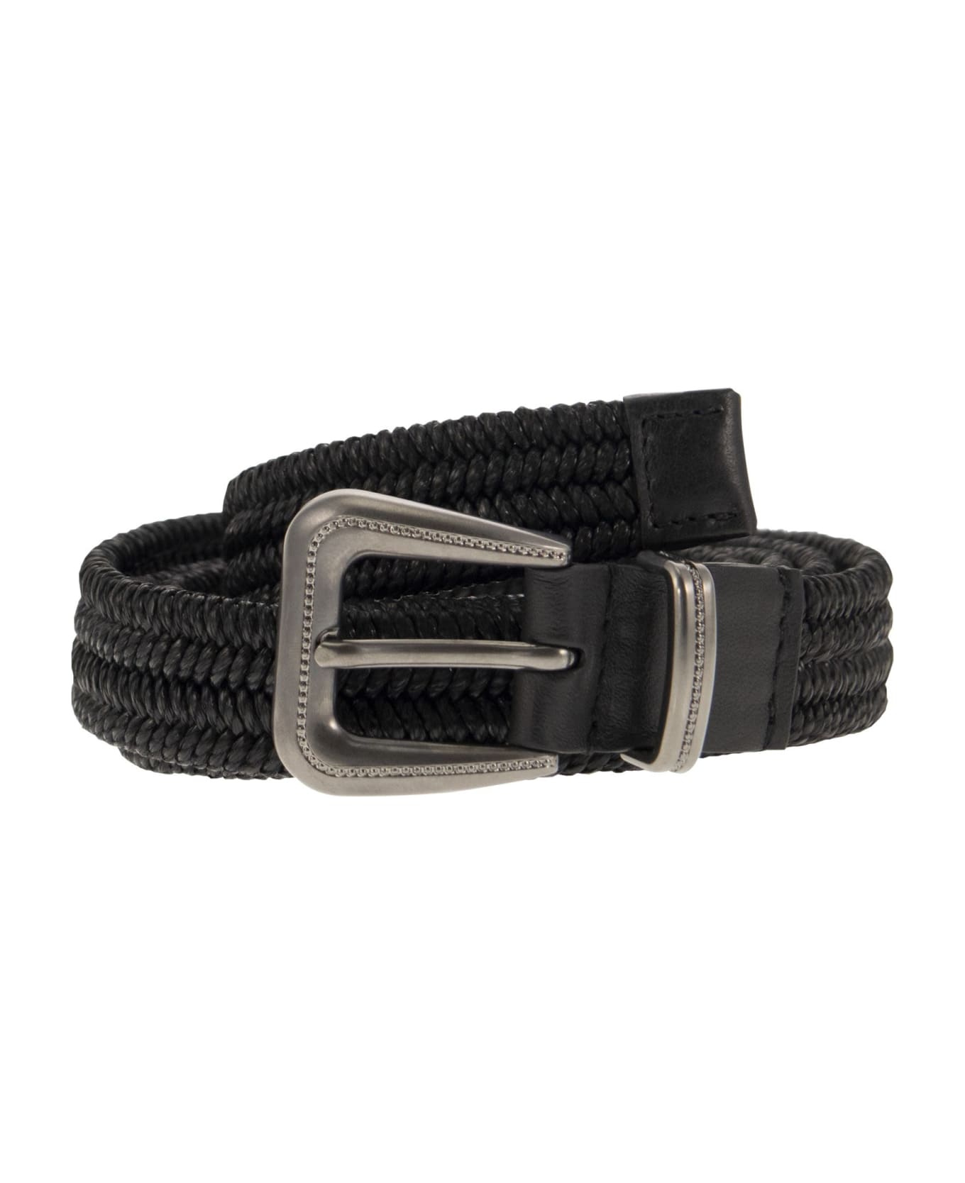 Brunello Cucinelli Rustic Woven Linen Belt - Black