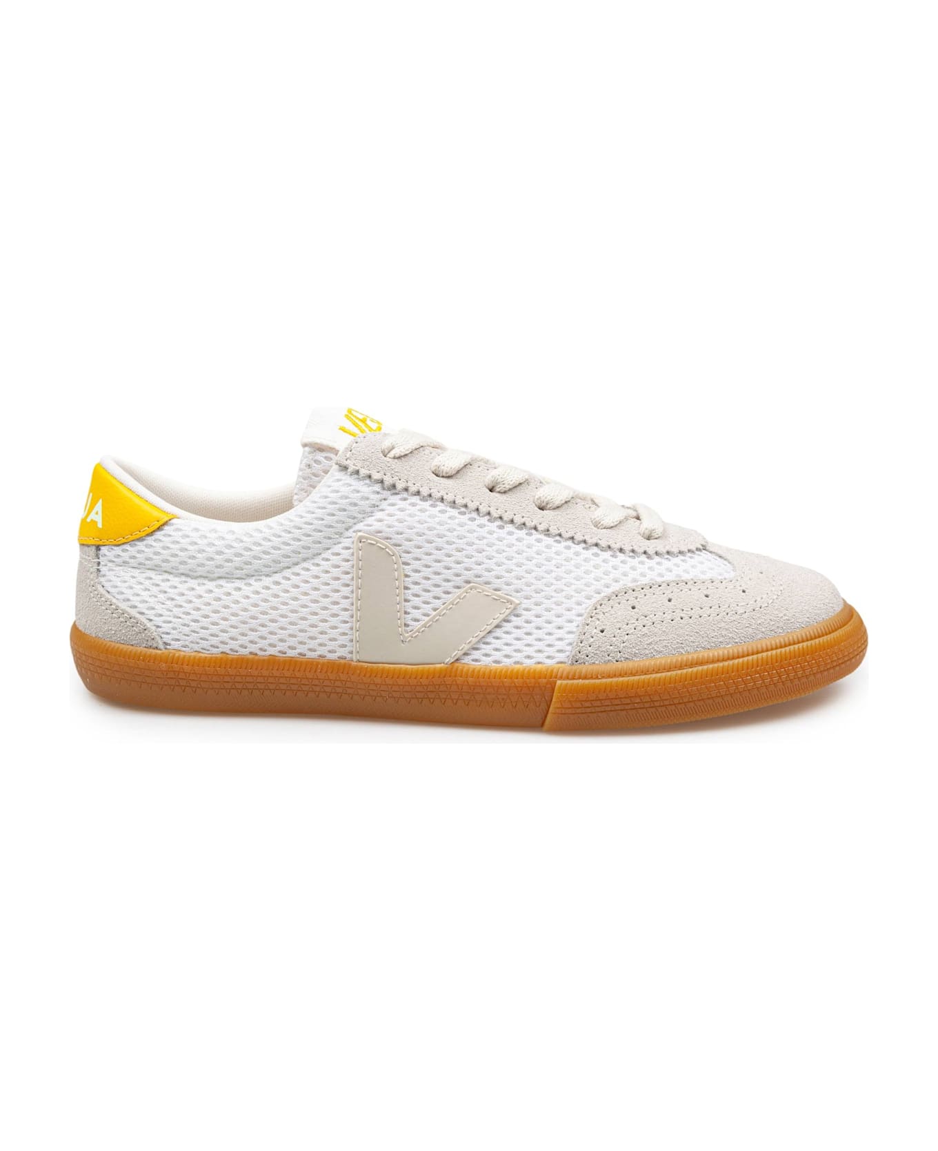 Veja Volley Sneakers In Leather And Suede Color White And Yellow - Rock