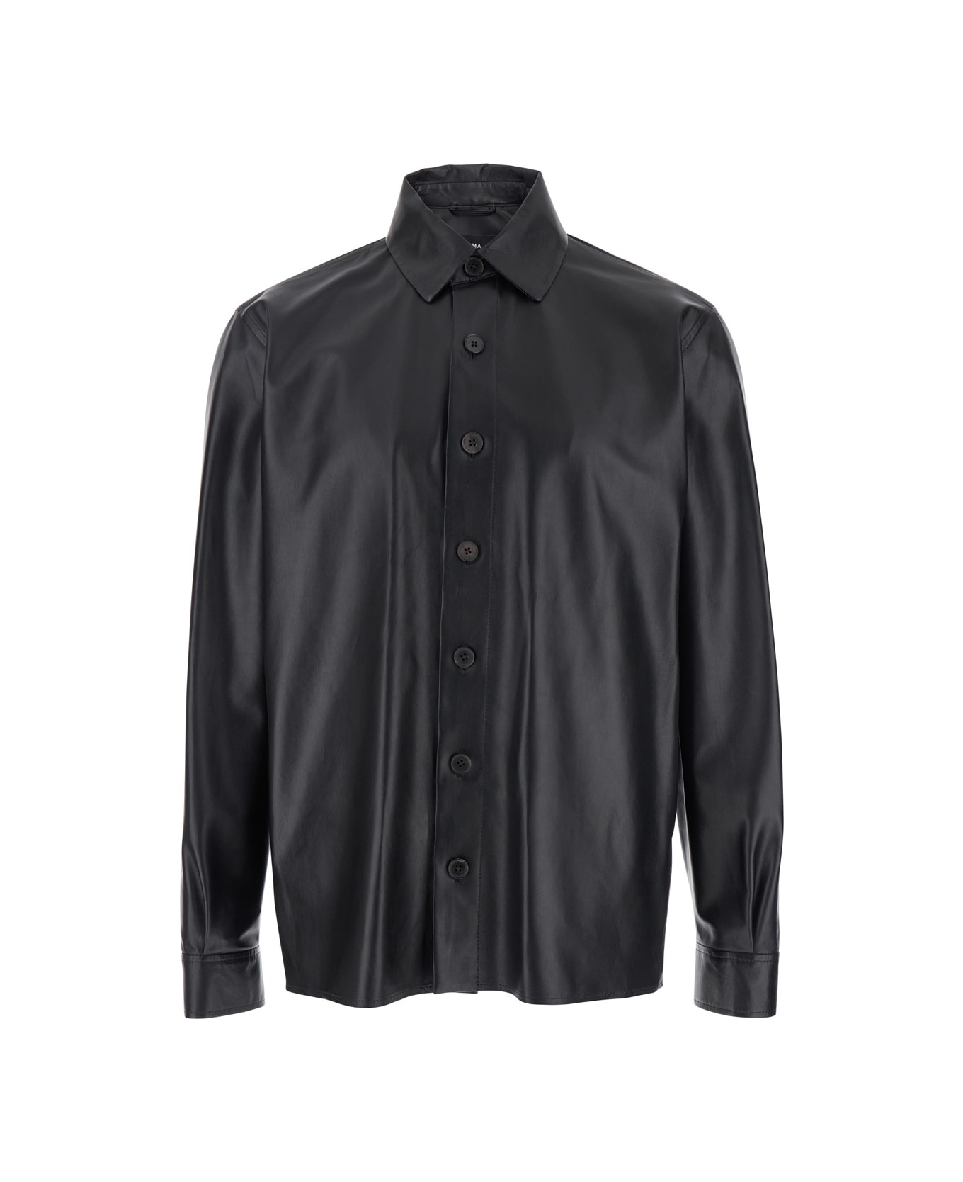 ARMA 
lush
 Black Shirt With Classic Collar And Contrasting Buttons In Leather Man - Black