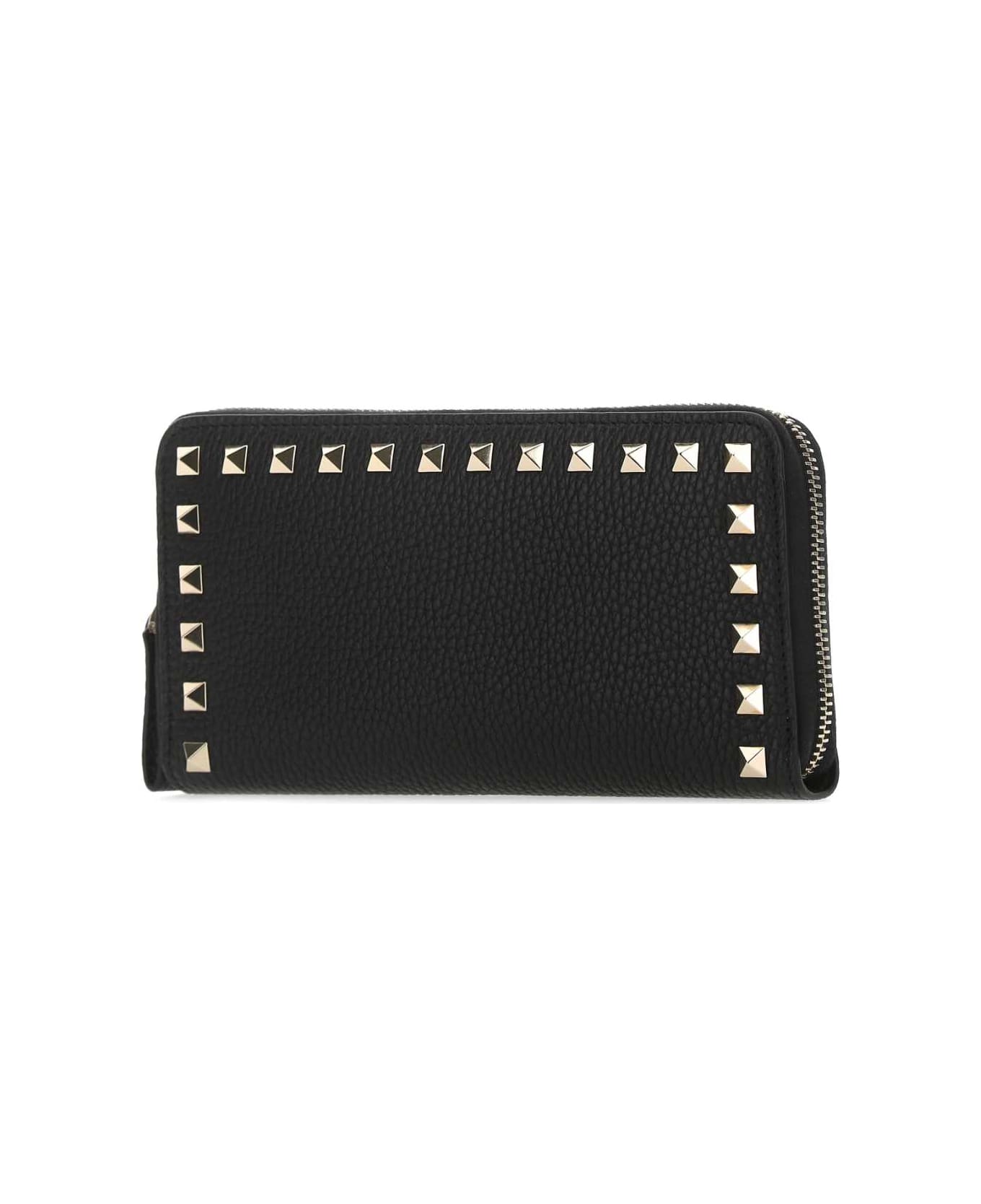 Valentino Garavani Black Leather Rockstud Wallet - NERO