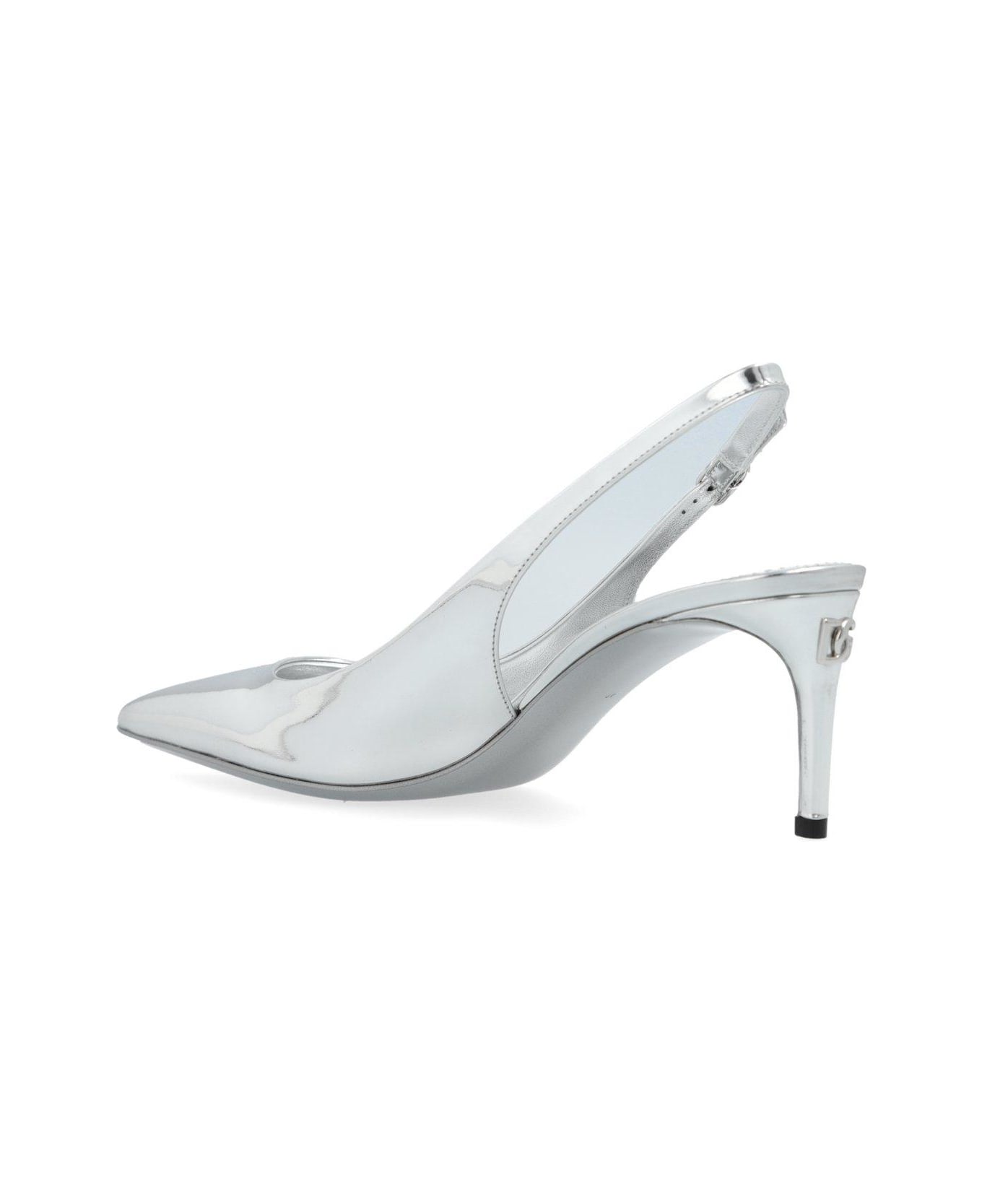 Dolce 
Gabbana Dg Logo Plaque Slingback Pumps - Silver