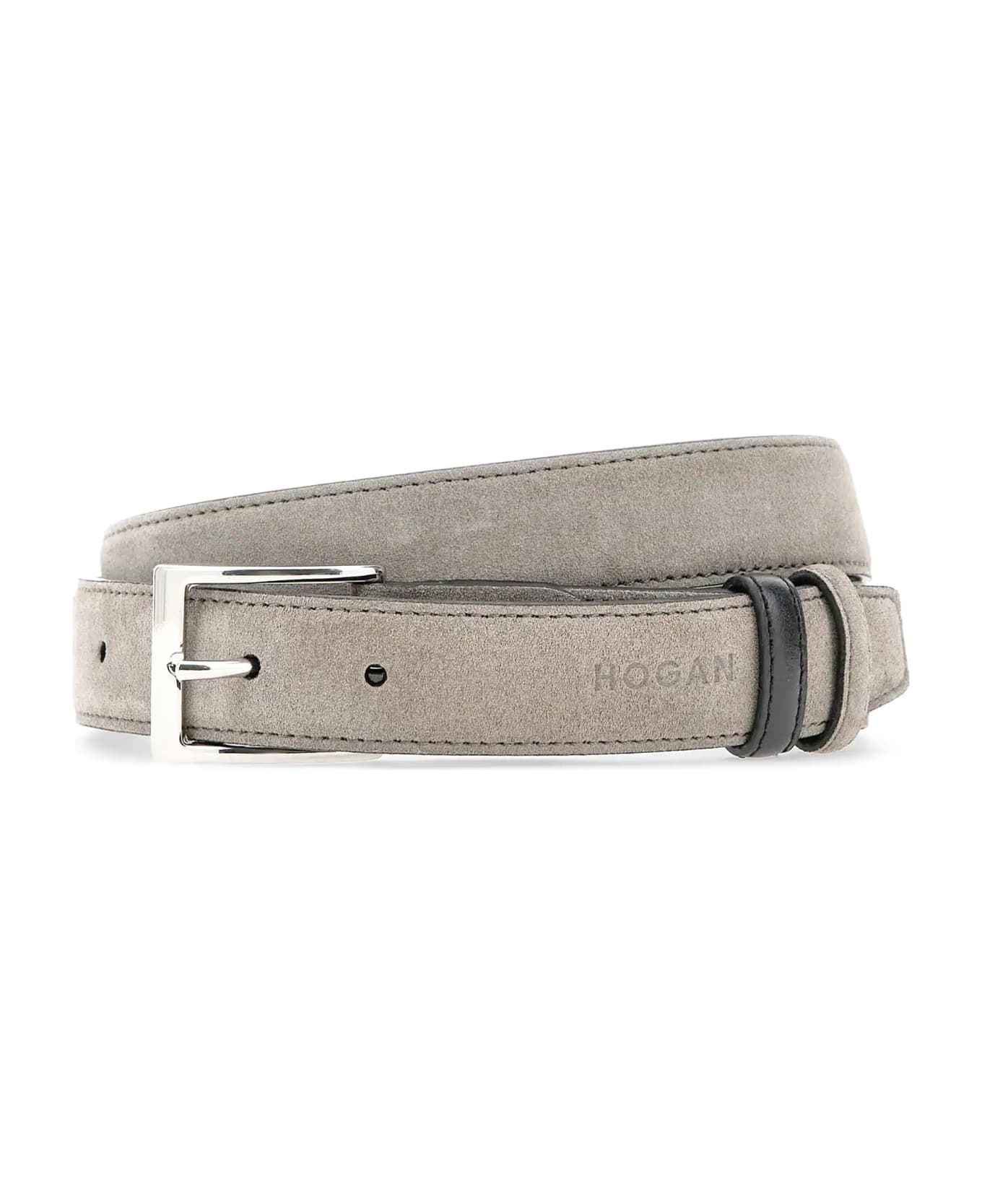 Hogan Leather Belt With Embossed Logo - Grey