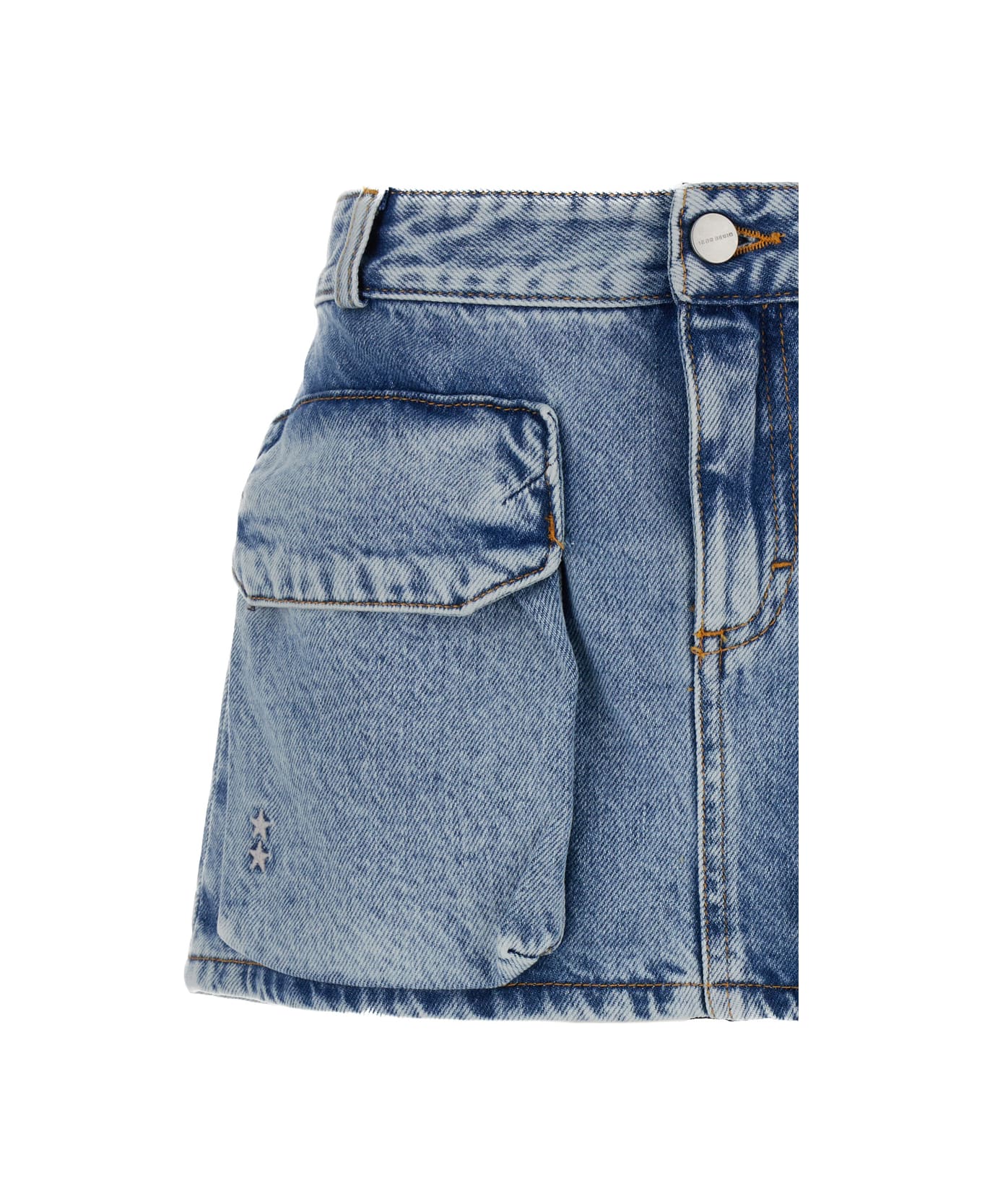 Icon Denim 'gio' Mini Blue Skirt With Patch Pockets In Cotton Denim Woman - Blu