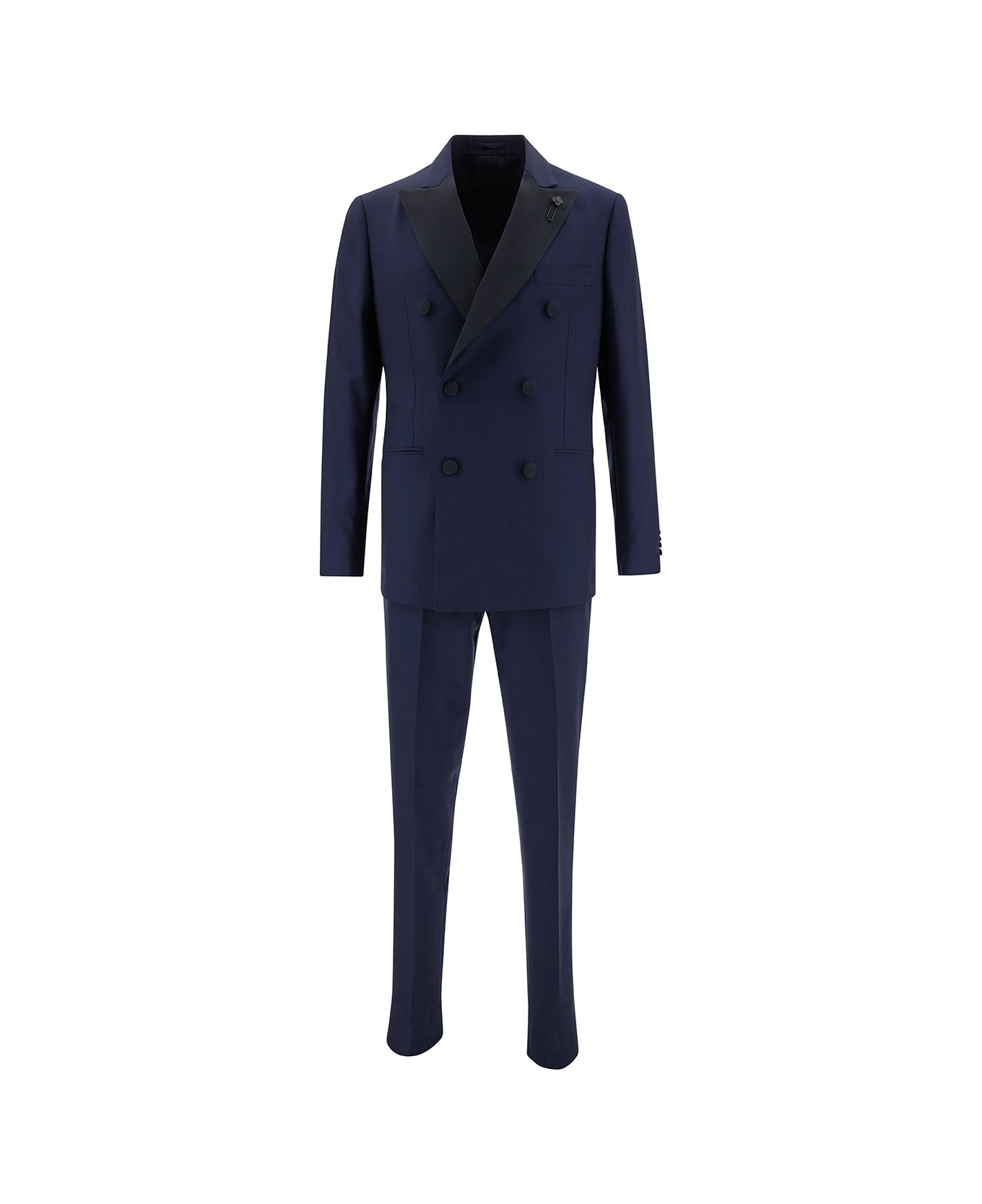 Lardini Blue Double-breasted Suit With Contrasting Revers In Stretch Wool Man - Blu
