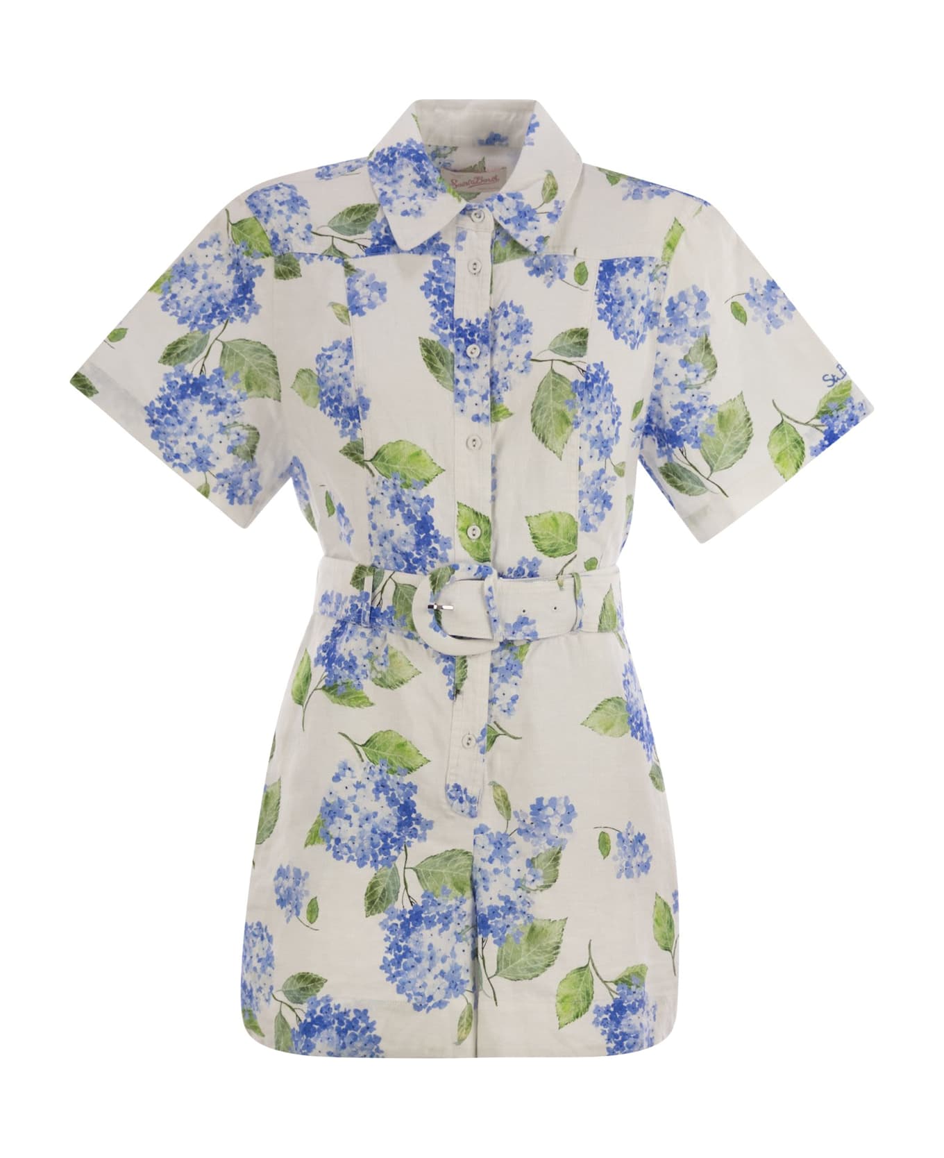 MC2 Saint Barth Carola - Linen Playsuit With Print - White