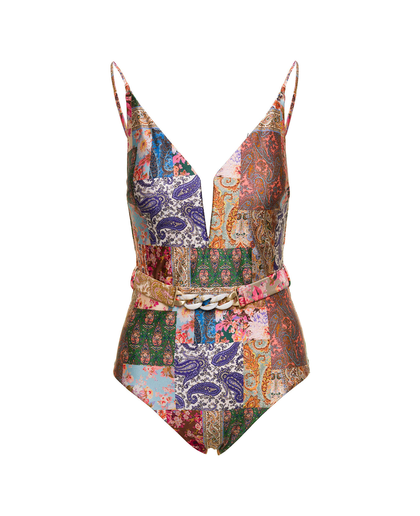 Zimmermann Multicolor Swimsuit With All-over Paisley Motif And Belt In Stretch Polyamide Woman - Multicolor 水着