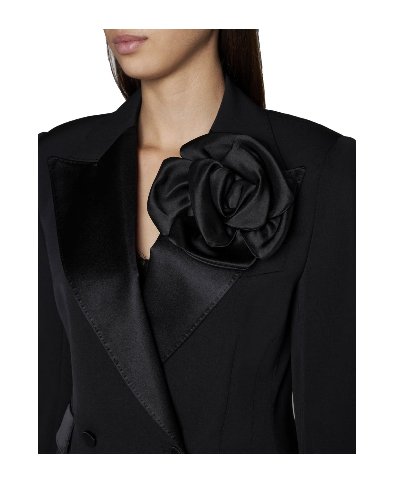 Dolce & Gabbana Double-breasted Jacket With Applied Flower - Nero