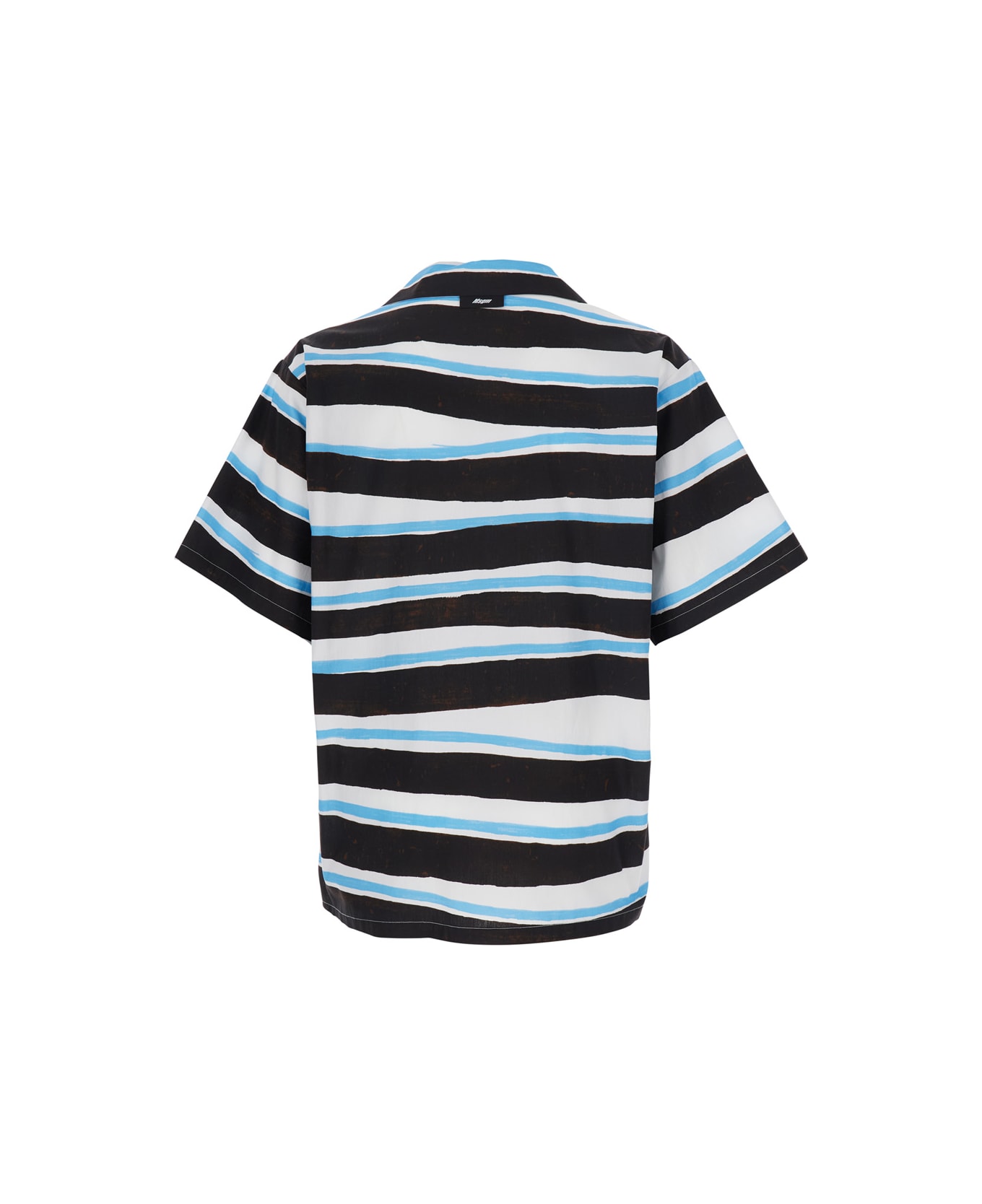 MSGM Blue Shirt With All-over Asymmetric Striped Motif In Cotton Man - Blu シャツ