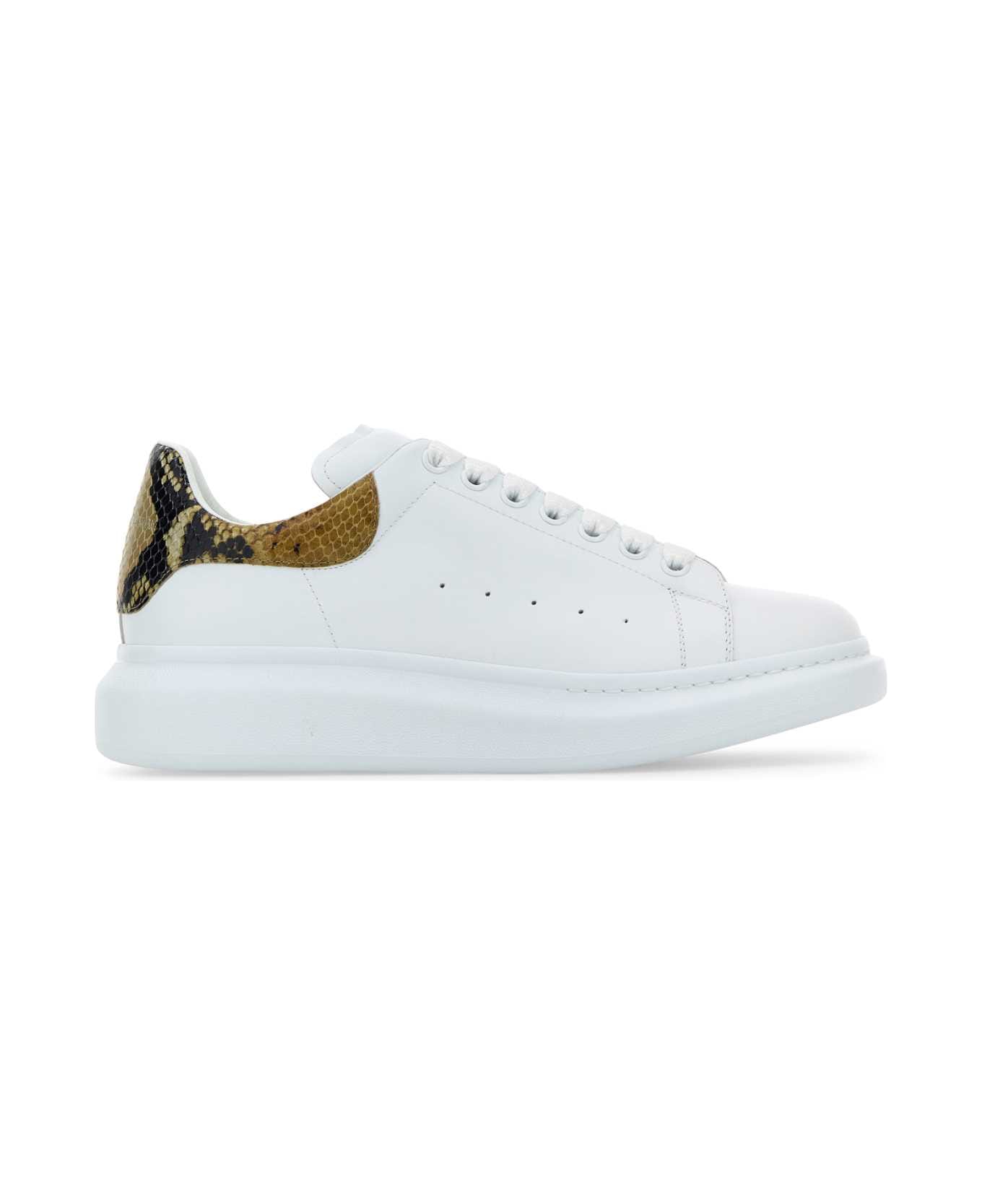 Alexander McQueen White Leather Sneakers With Printed Leather Heel - WHITEMULTICOLOR