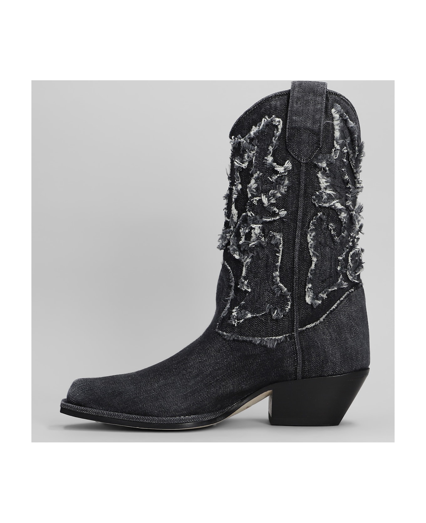 Vic Matié Denim 155 Texan Ankle Boots In Black Denim - black