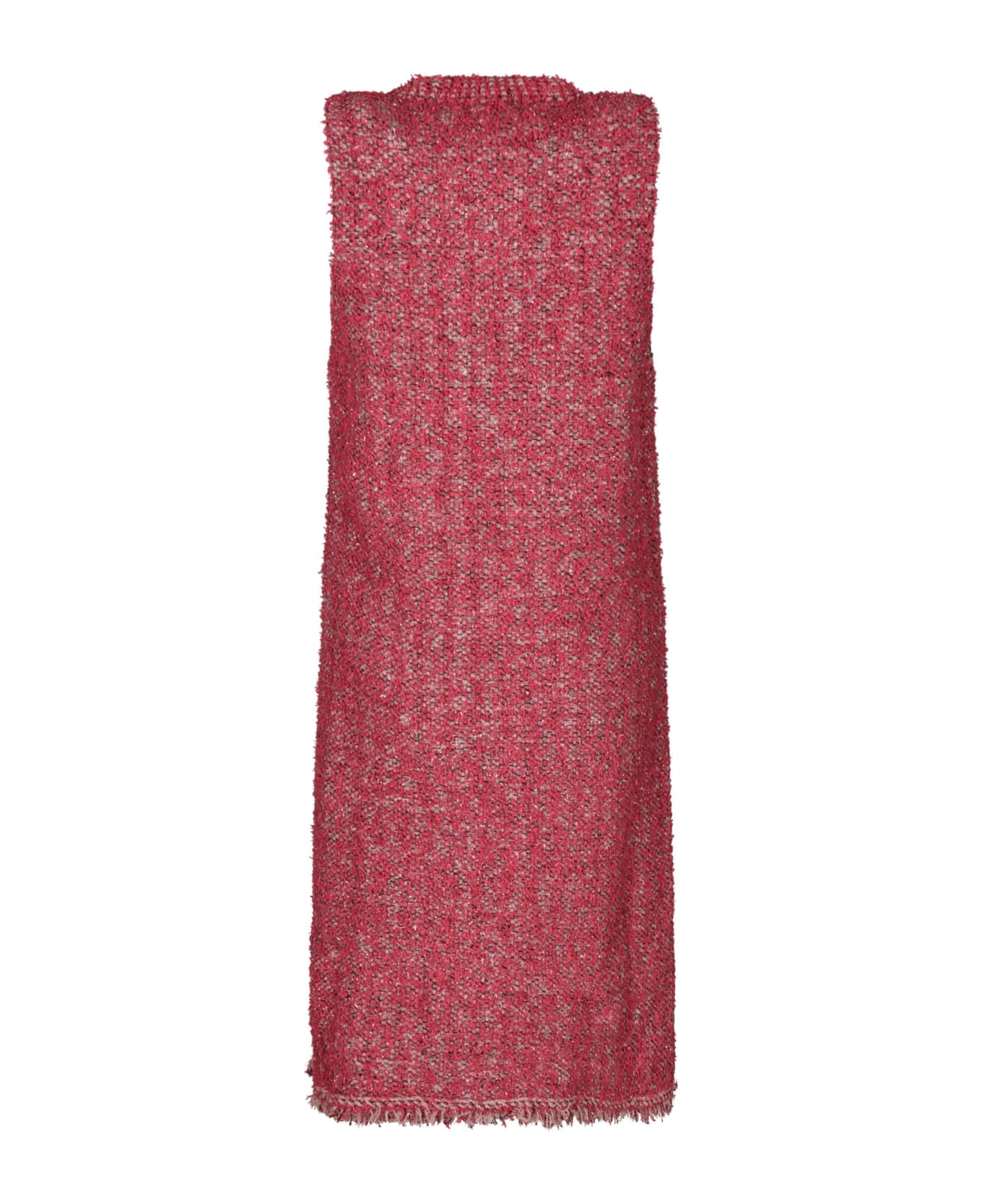 Lanvin Fringe Trimmed Tweed Sleeveless Dress - Pink