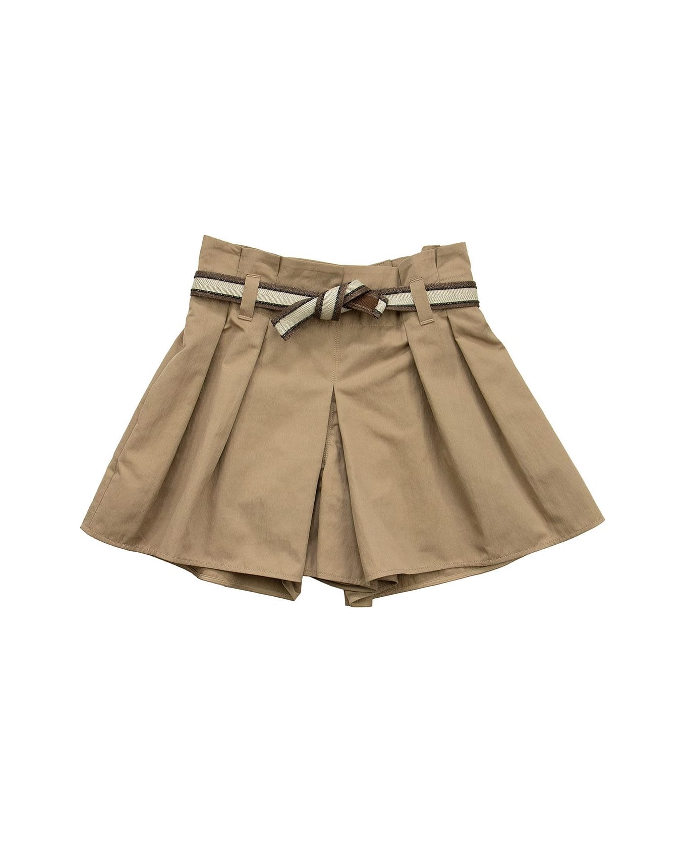 Brunello Cucinelli Crispy Cotton Gabardine Mini Skirt-pants With Belt And Monili - Desert ボトムス