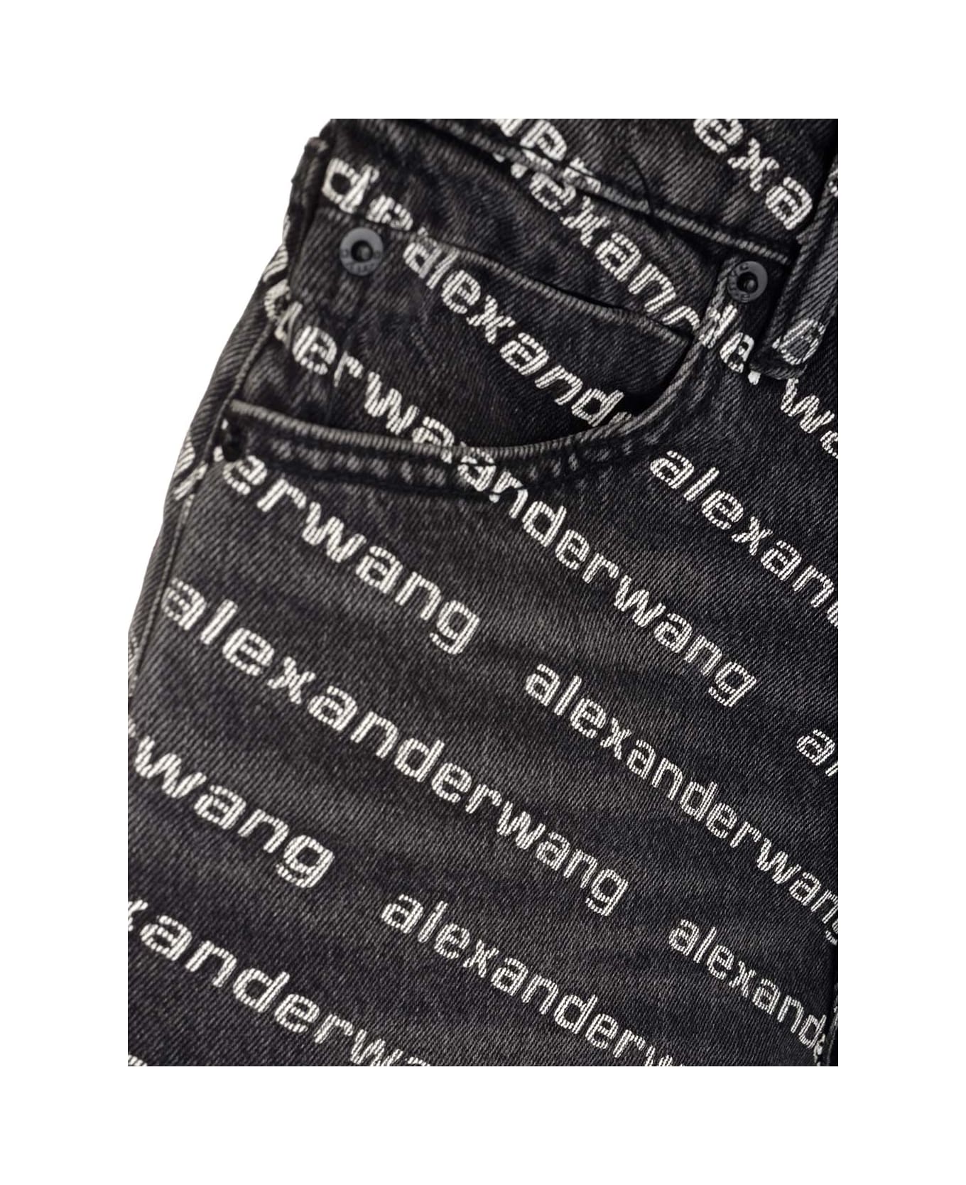 Alexander Wang Logo-print Denim Shorts - Grey Aged/white