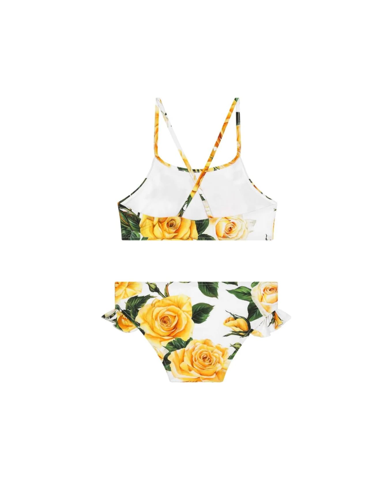 Dolce & Gabbana Bikini In Lycra With Yellow Rose Print - Yellow 水着
