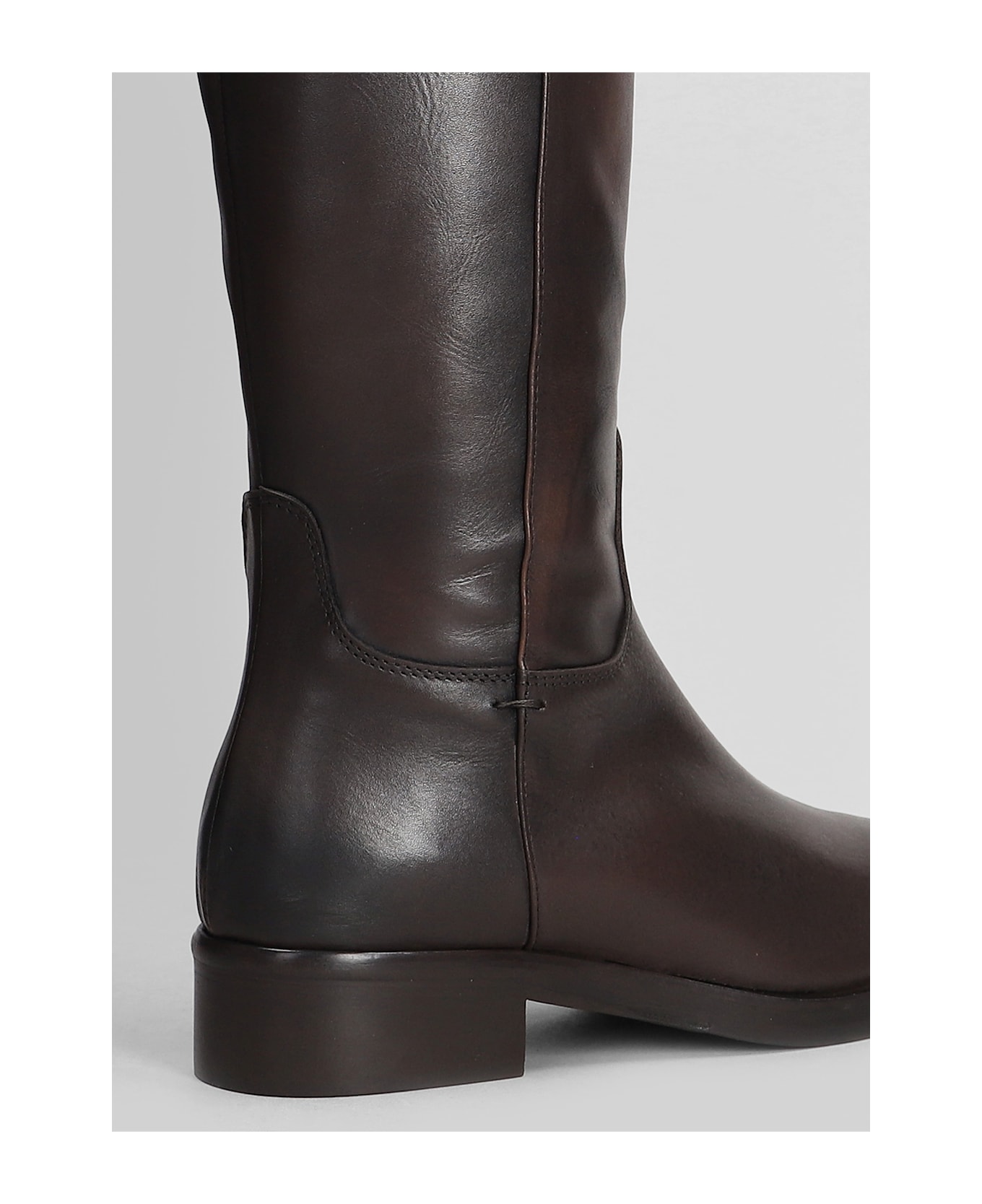 Julie Dee Low Heels Boots In Dark Brown Leather - dark brown