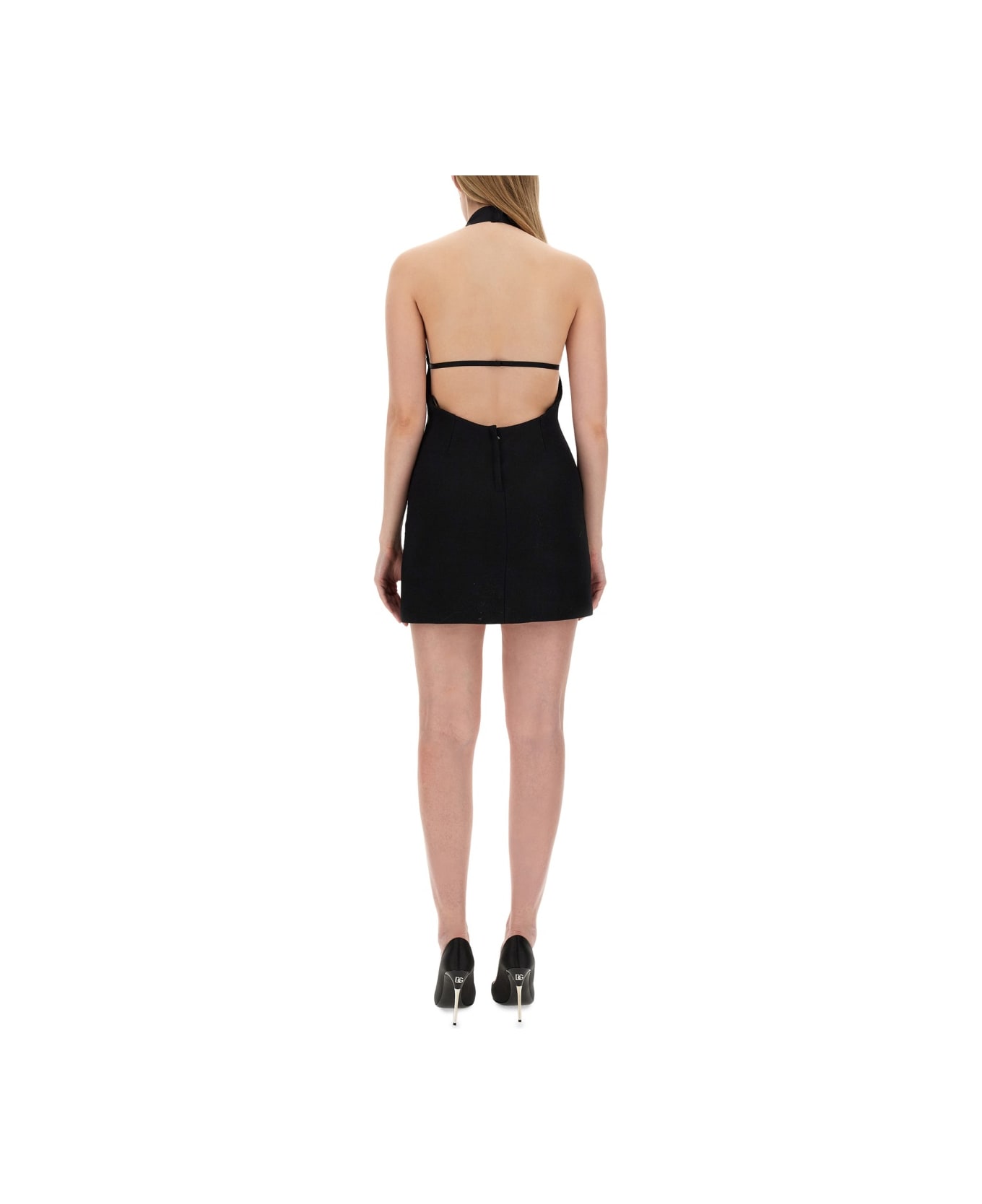 Dolce & Gabbana Short Dress With Neckline On Back - BLACK