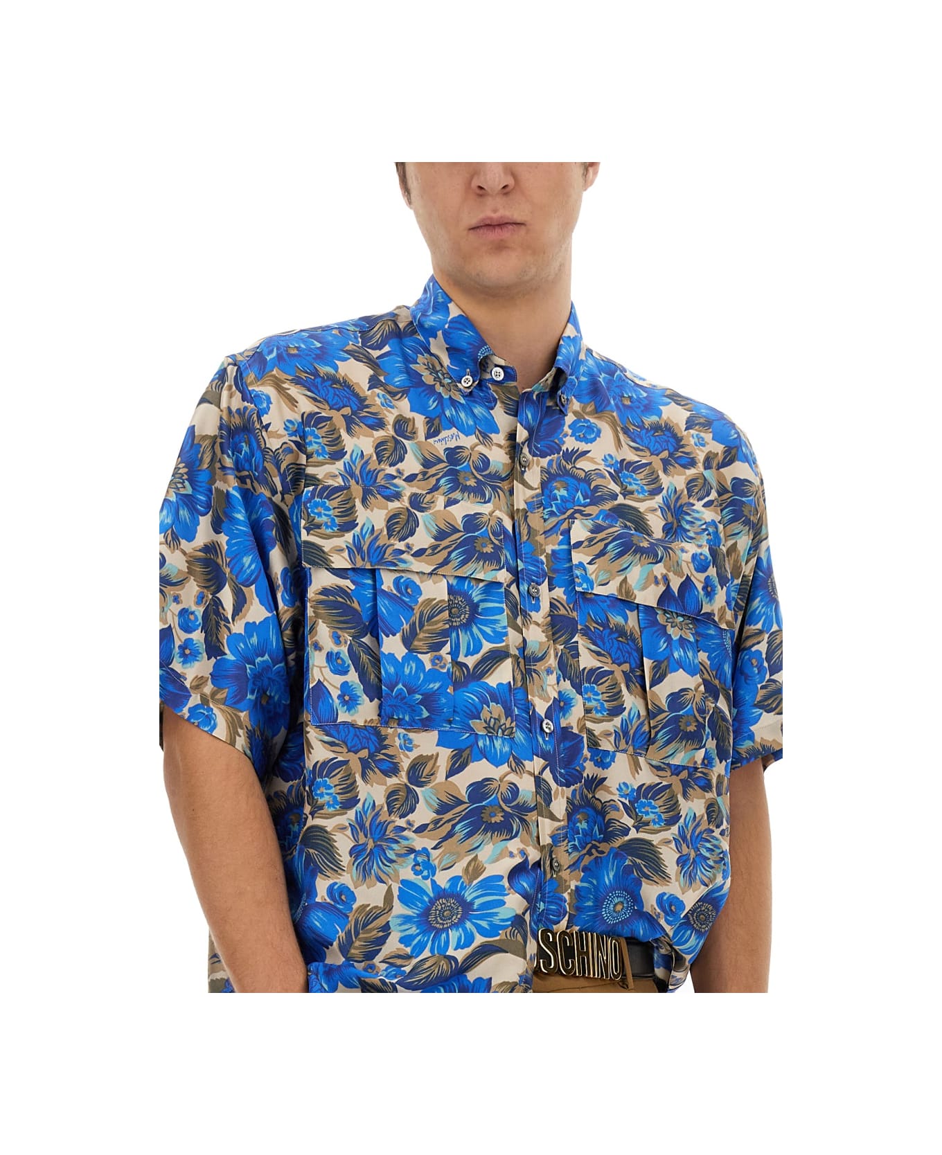 Moschino Blue Flowers Allover Print Shirt - MULTICOLOUR