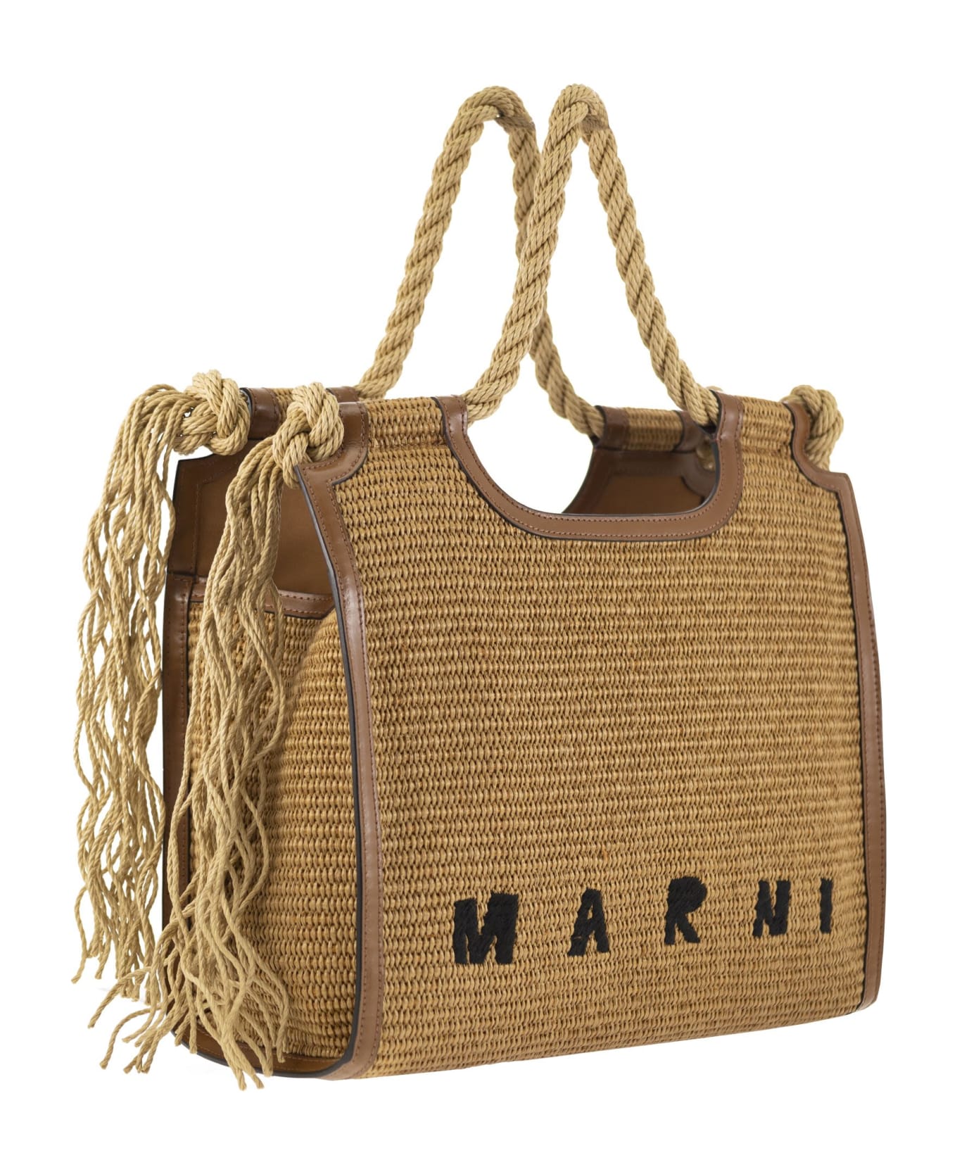 Marni 'marcel Summer' Brown Leather And Fabric Bag - NATURAL トートバッグ