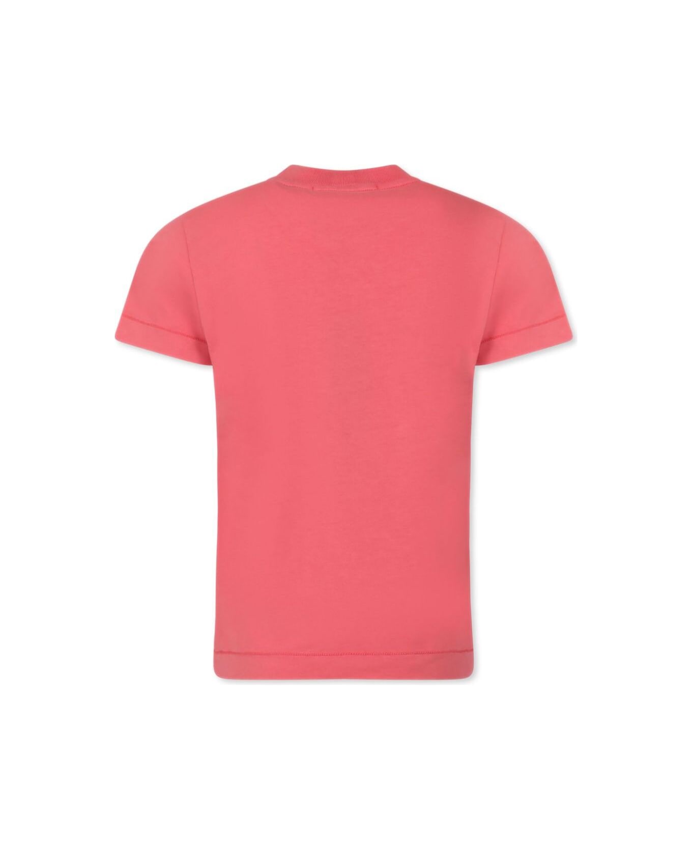 Stone Island Junior Red T-shirt With Round Neck And Logo Patch On The Front In Cotton Boy - Red