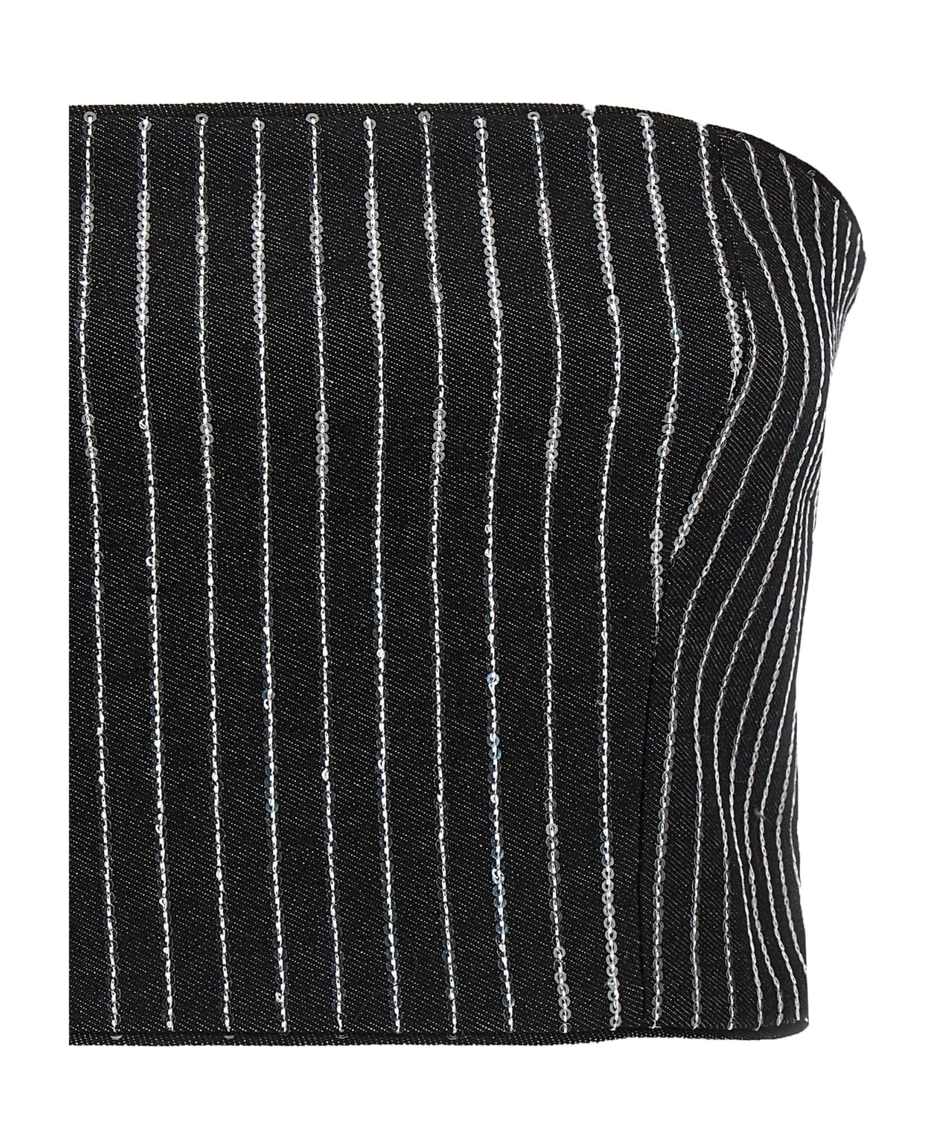 Rotate by Birger Christensen Sequin Pinstripe Crop Top - Black  
