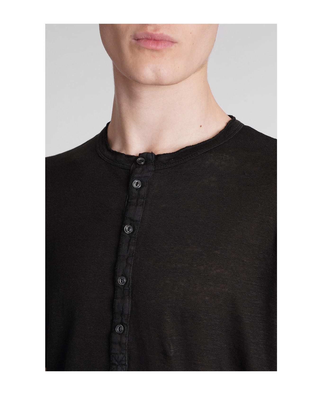 120% Lino T-shirt In Black Linen - black