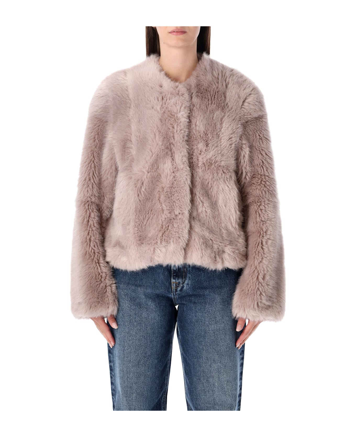STAND STUDIO Halle Patchwork Faux Fur Jacket - DUSTY ROSE