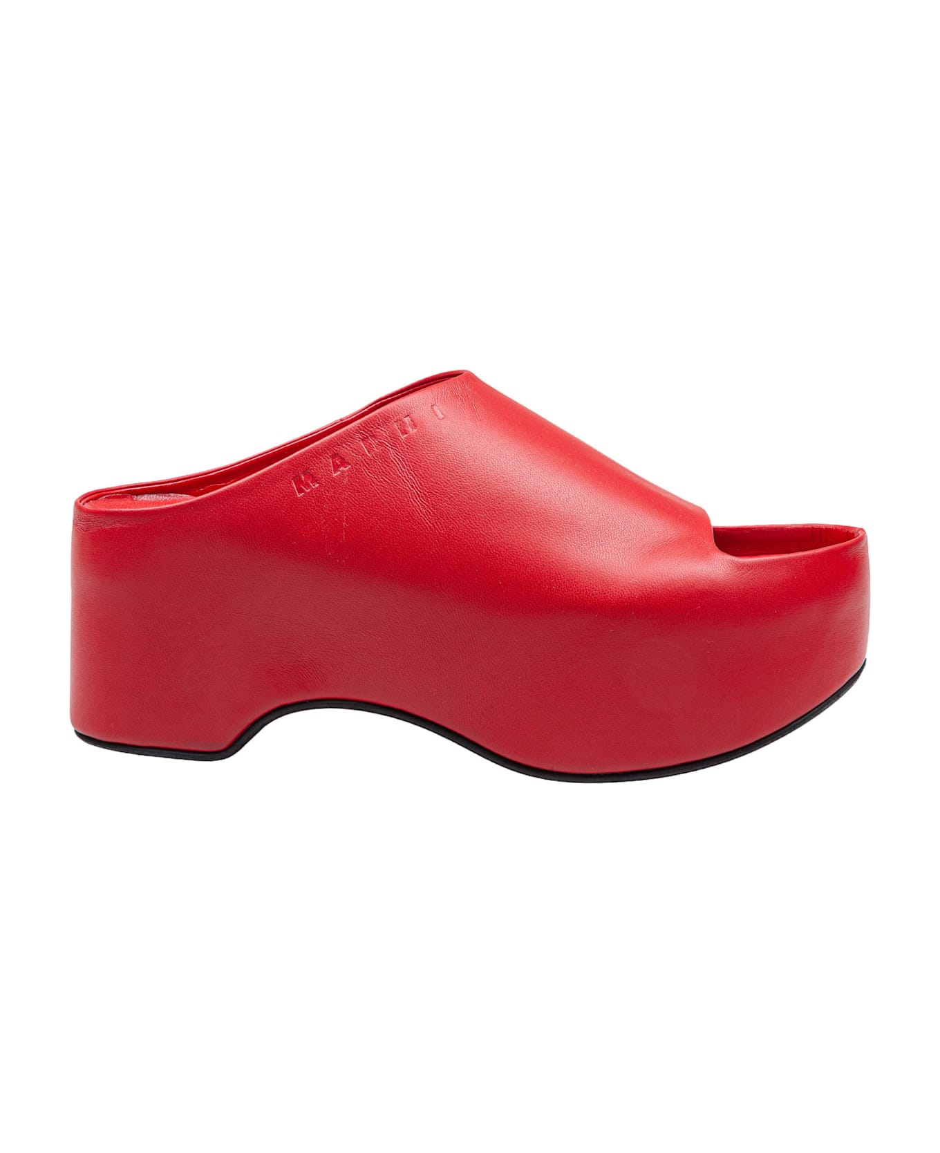 Marni Slide With Chunky Clog In Red Leather - Red