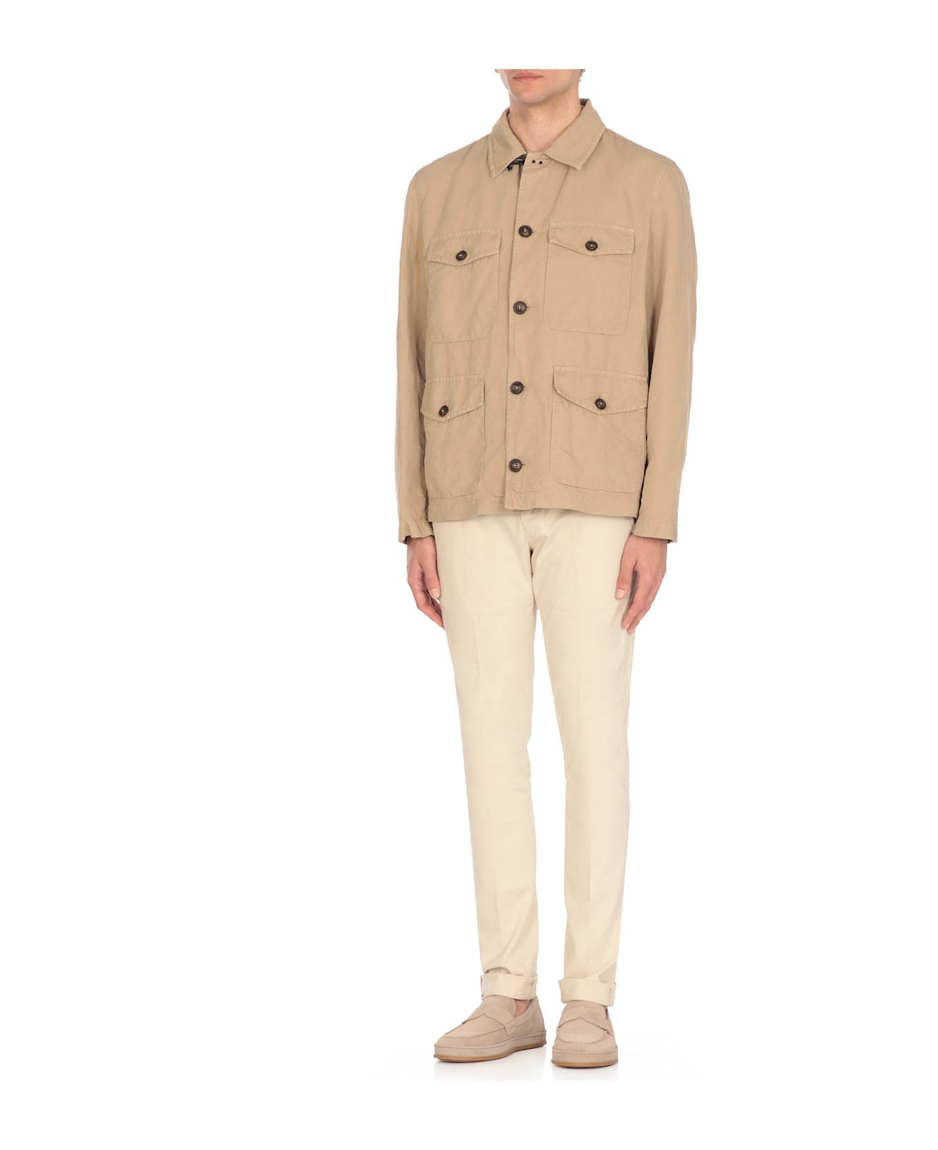 Fay Cotton And Linen Jacket - Beige