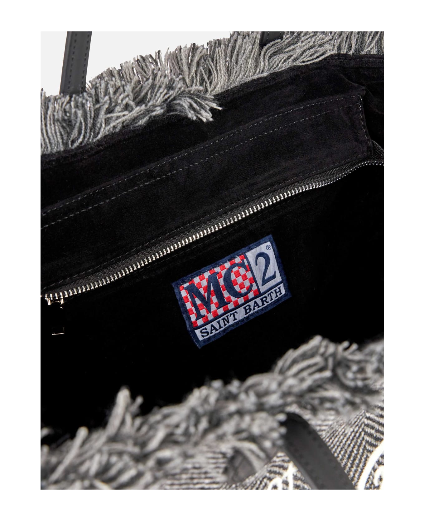 MC2 Saint Barth Donegal Vanity Fringed Shoulder Bag With Herringbone Pattern - GREY