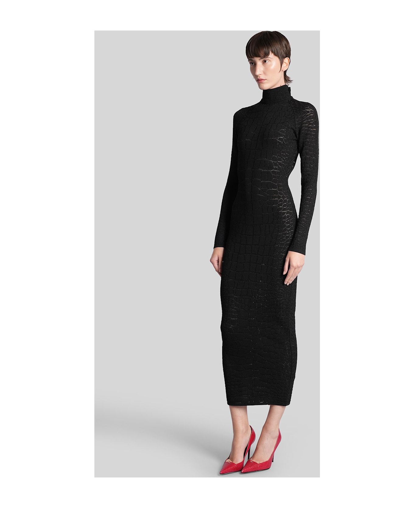 Balmain Long Dress In Black Viscose - black