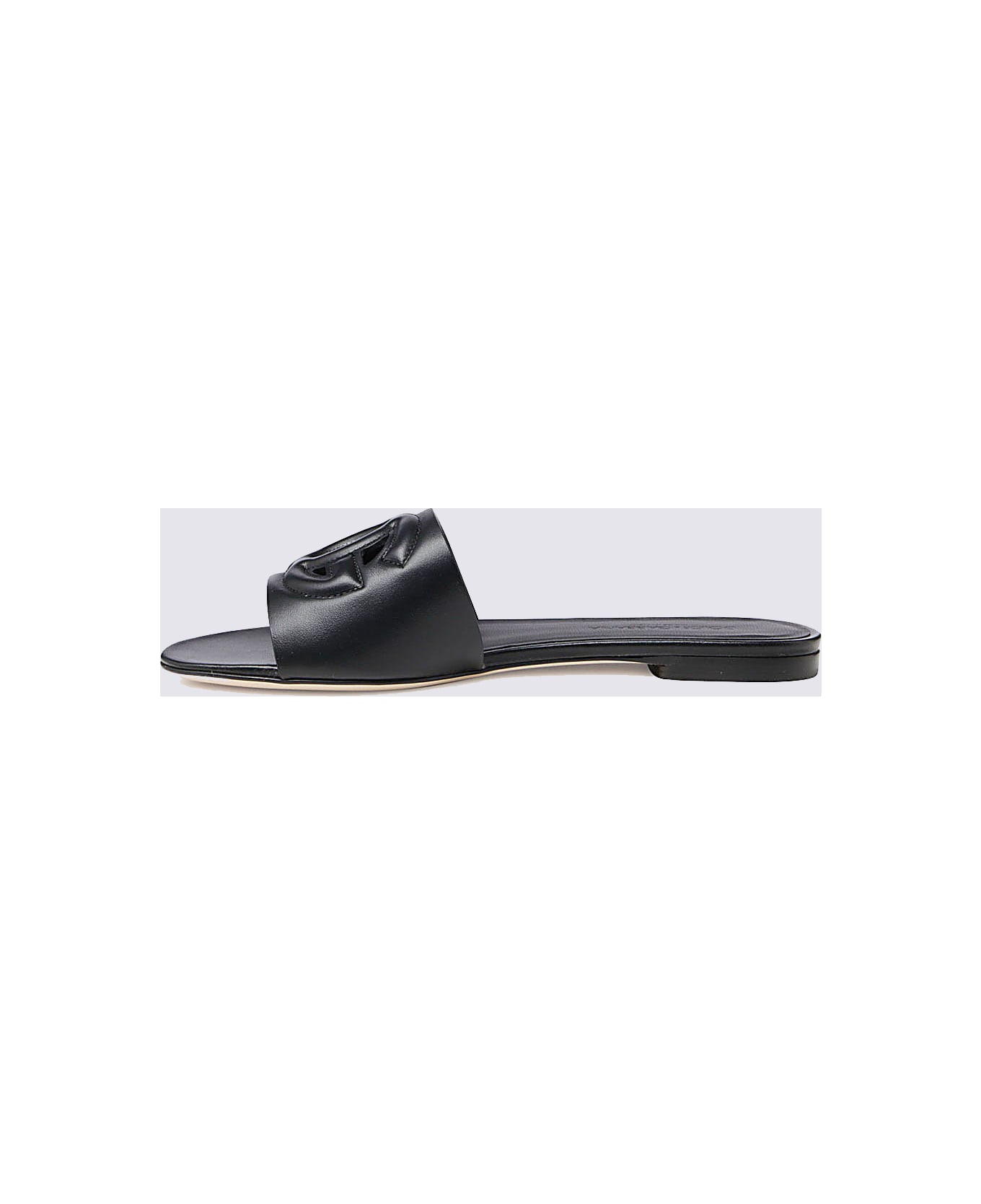 Dolce & Gabbana Black Leather Dg Millennials Slides - Black