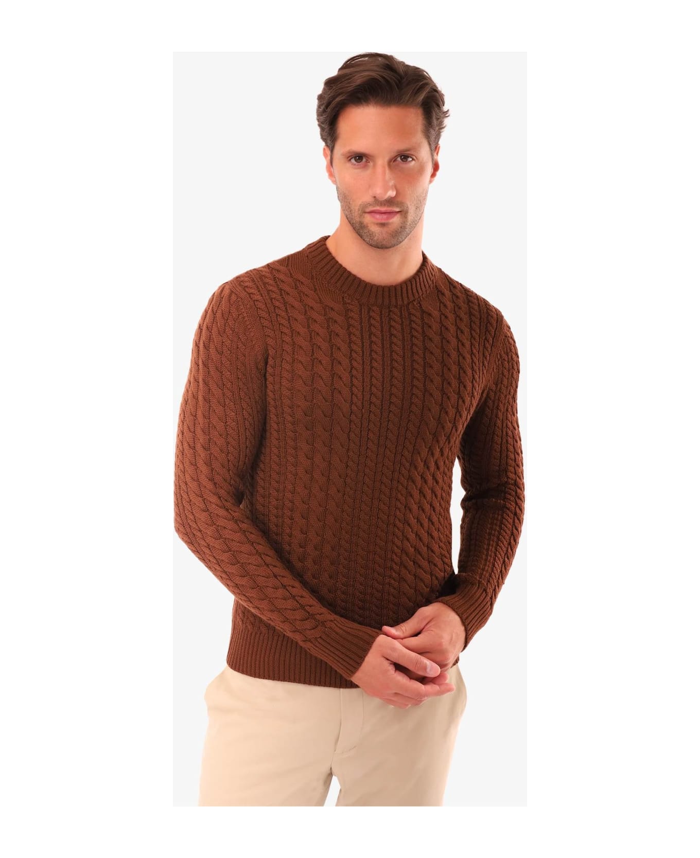 Larusmiani Cable Knit Sweater 'col Du Pillon' Sweater - Brown