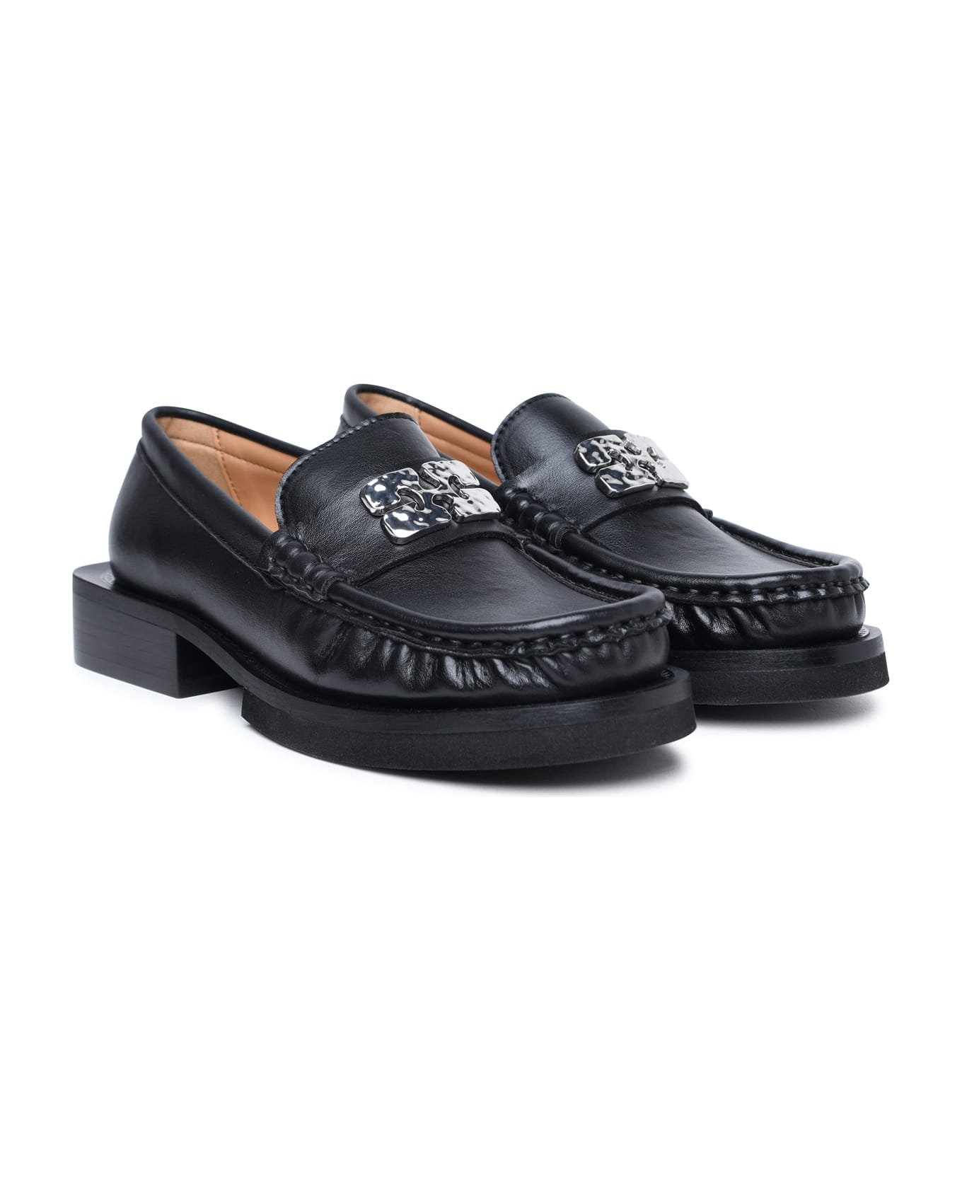 Ganni Black Leather Loafers - Black フラットシューズ