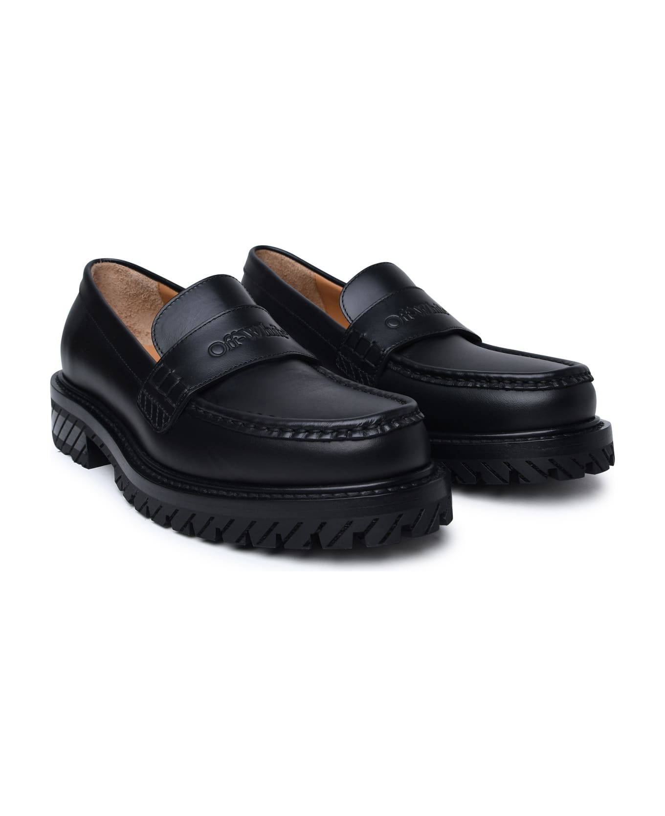 Off-White Black Leather Loafers - Black
