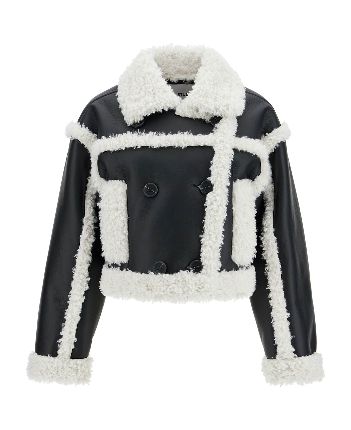 STAND STUDIO 'cropped Faux Leather Jacket Kristy - BLACK/OFF WHITE (Black)