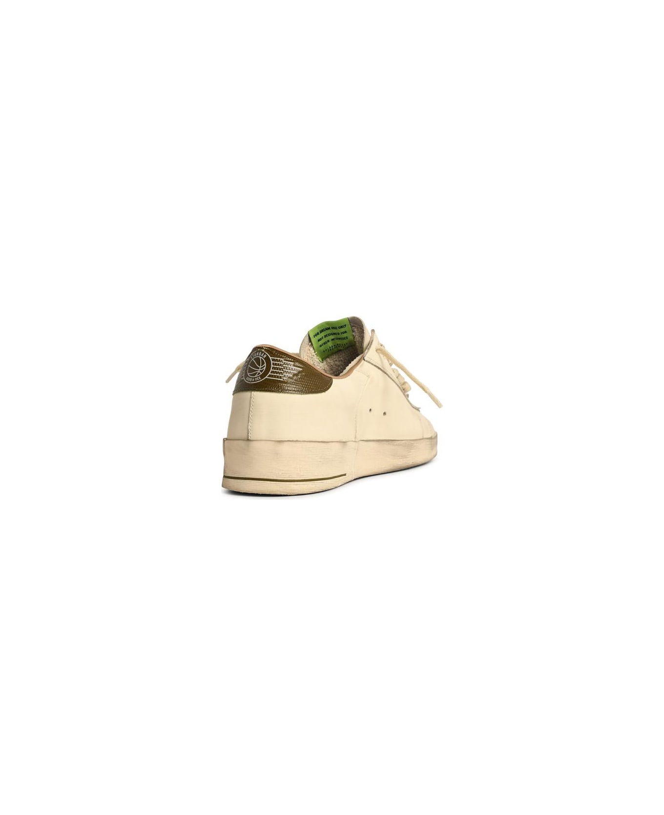 Golden Goose 'stardan' White Leather Sneakers With Green Star And Heel - Bianco