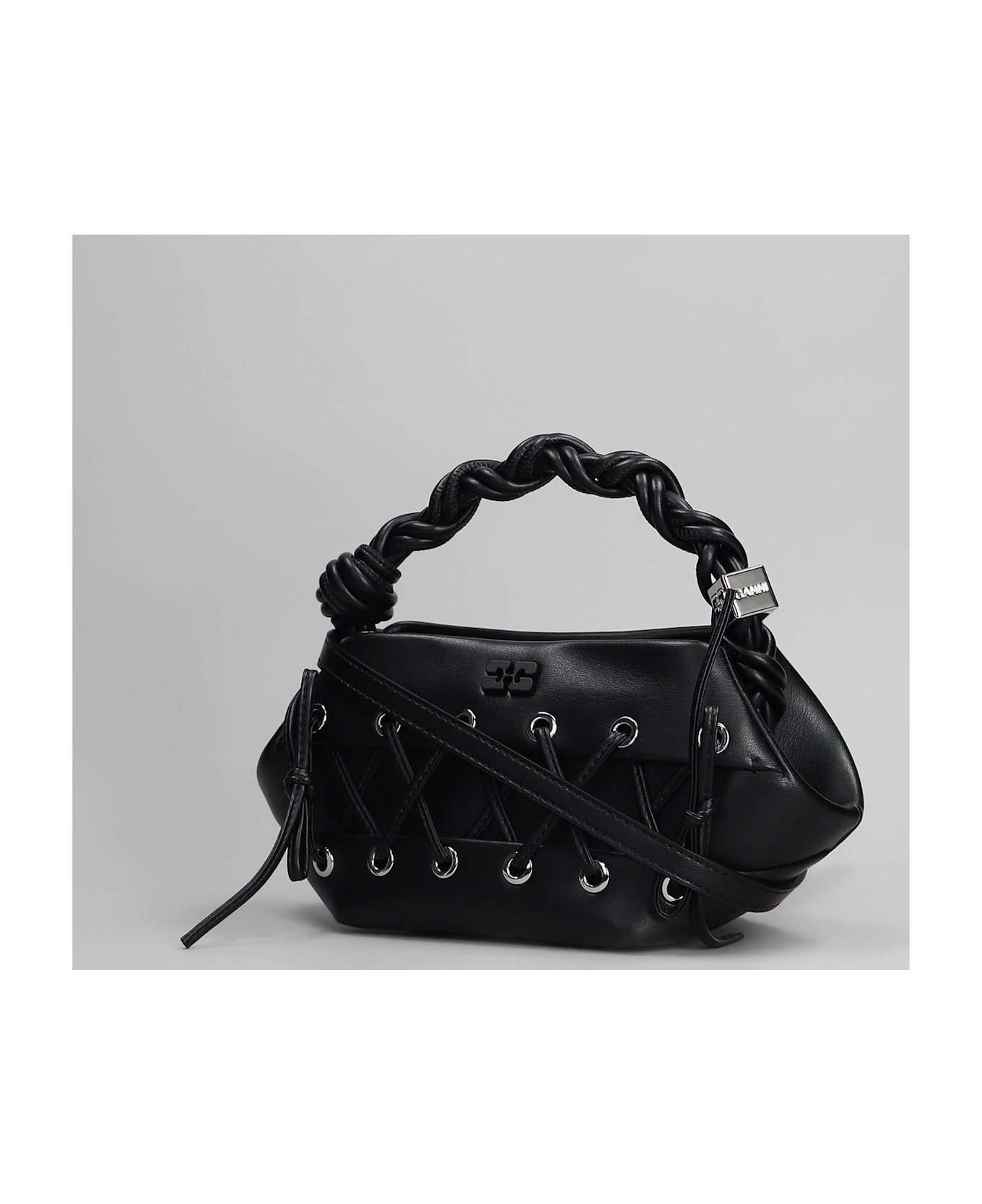 Ganni Bou Bag Mini Shoulder Bag In Black Leather - black