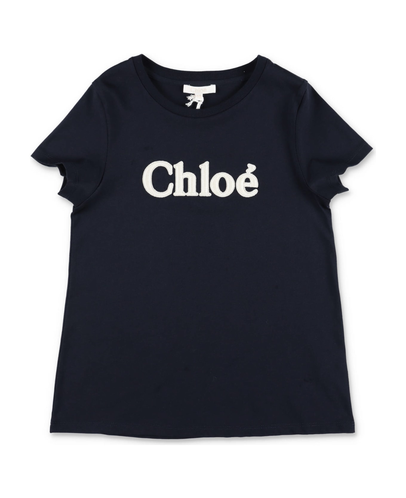 Chloé Chloe T-shirt Blu Navy In Jersey Di Cotone Bambina - Blu