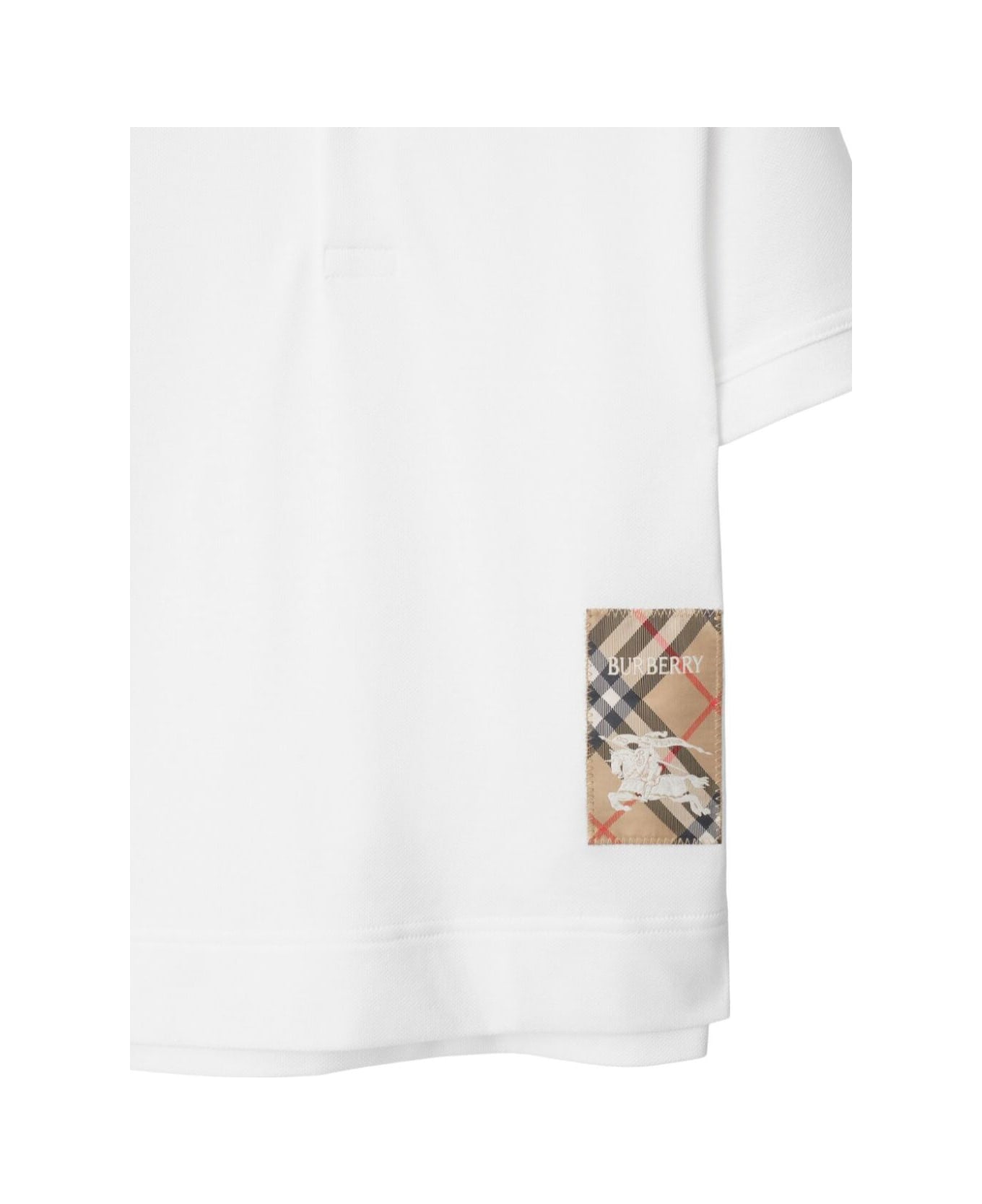 Burberry White Polo With Logo Pach On The Front In Cotton Boy - White