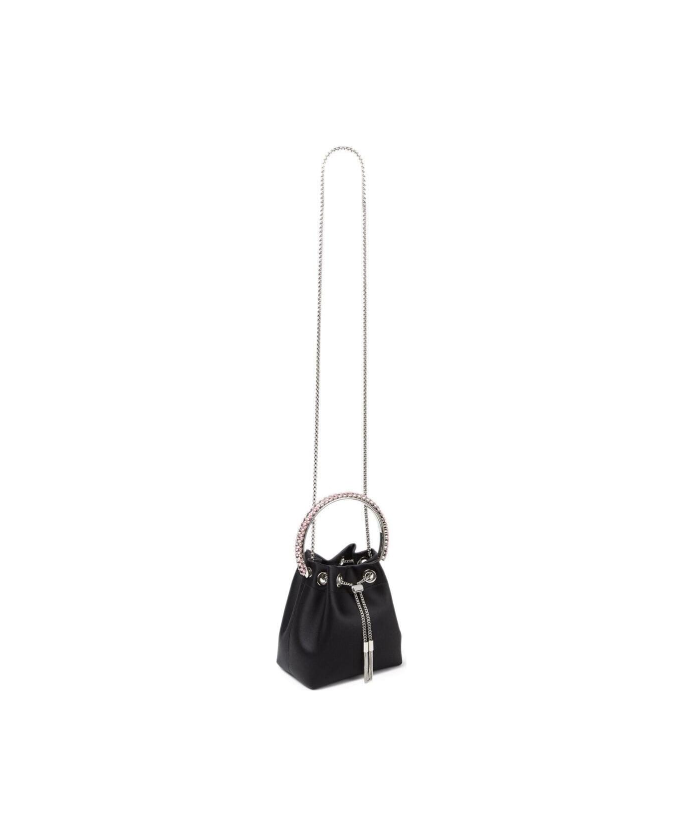 Jimmy Choo 
bon Bon
 Mini Black Handbag With Metal Crystal Bracelet Handle In Satin Fabbric Woman - Black
