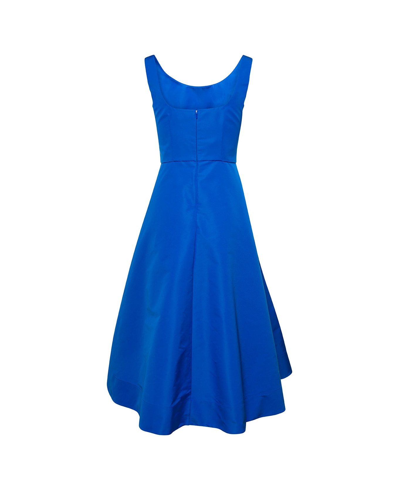 Alexander McQueen Midi Blue Draped Dress With Asymmetric Bottom In Polyfaille Woman - Blu