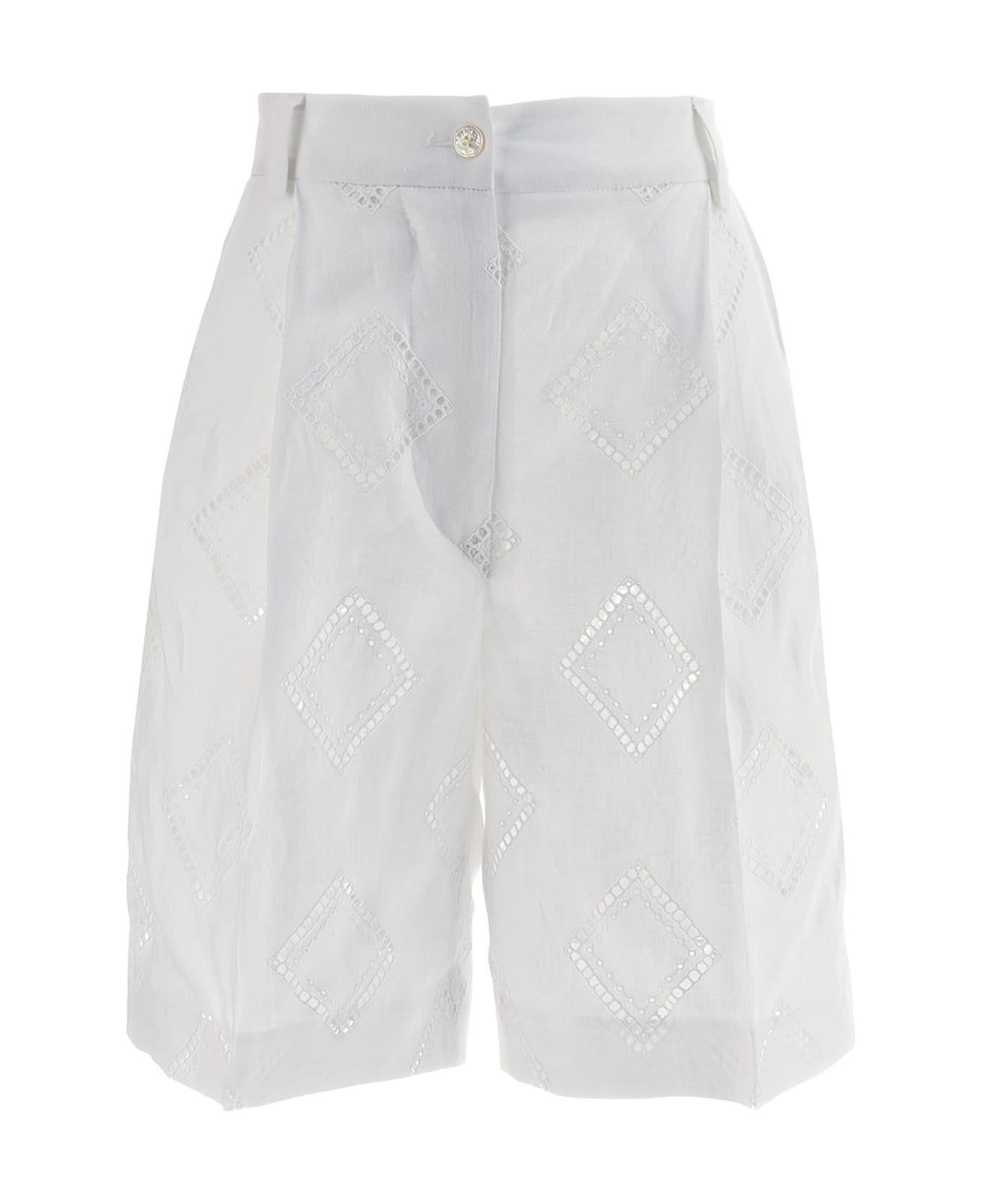 Kiton Embroidered Linen Bermuda Shorts - White