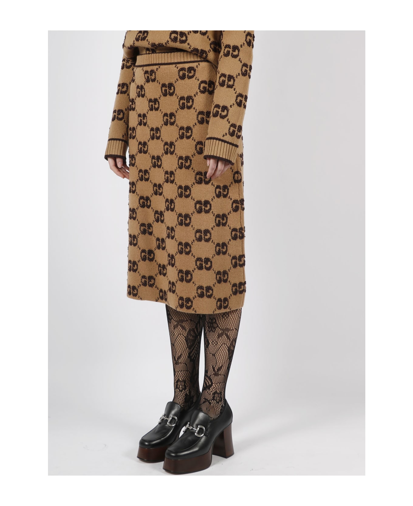 Gucci Gg Wool Boucle Jacquard Skirt - Brown スカート