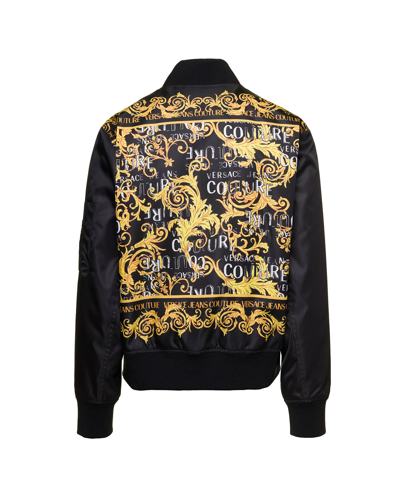Versace Jeans Couture Black Bomber Jacket With Short Baroque Logo Print In Nylon Man Versace Jeans Couture - Black