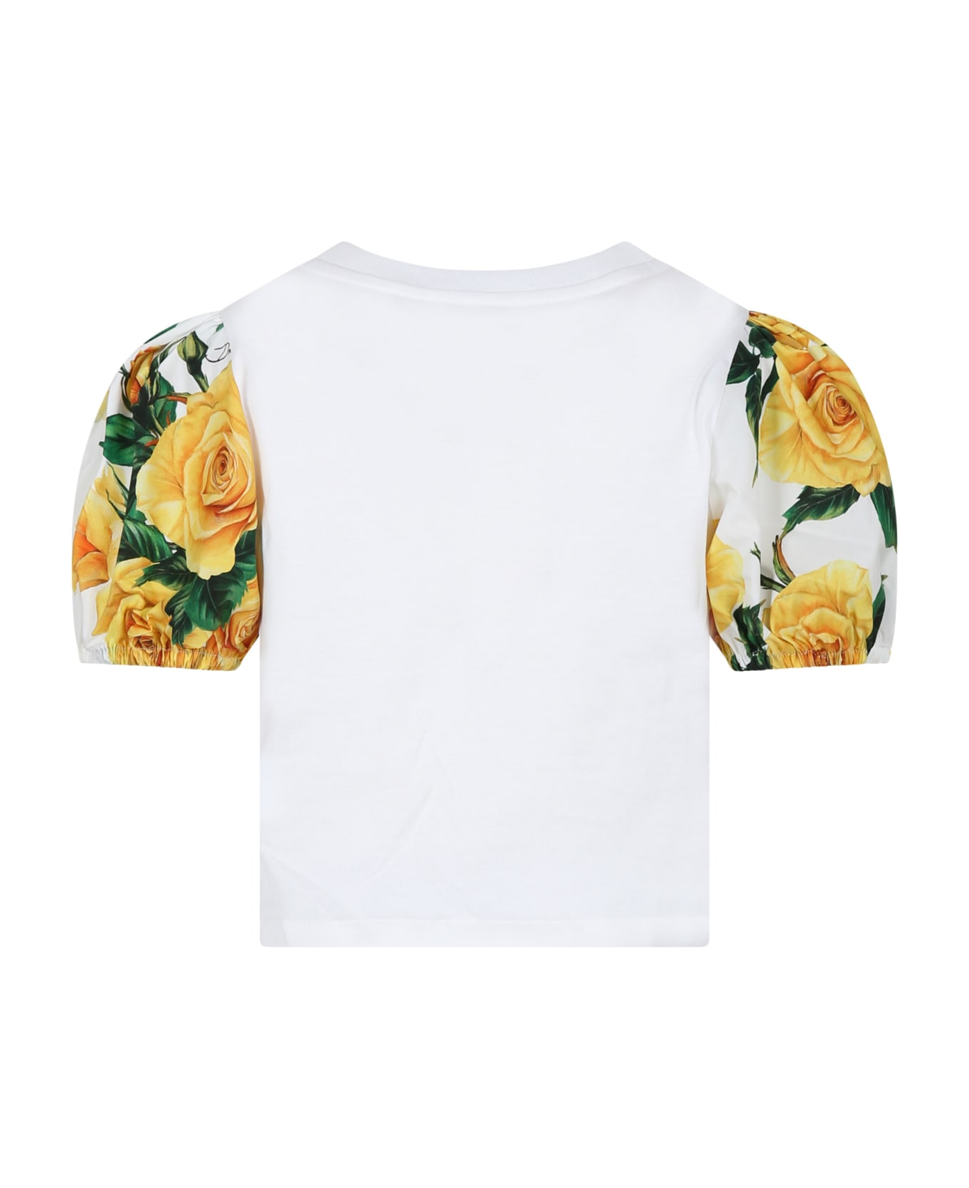 Dolce & Gabbana White T-shirt For Girl With Flowering Pattern - MULTICOLOR