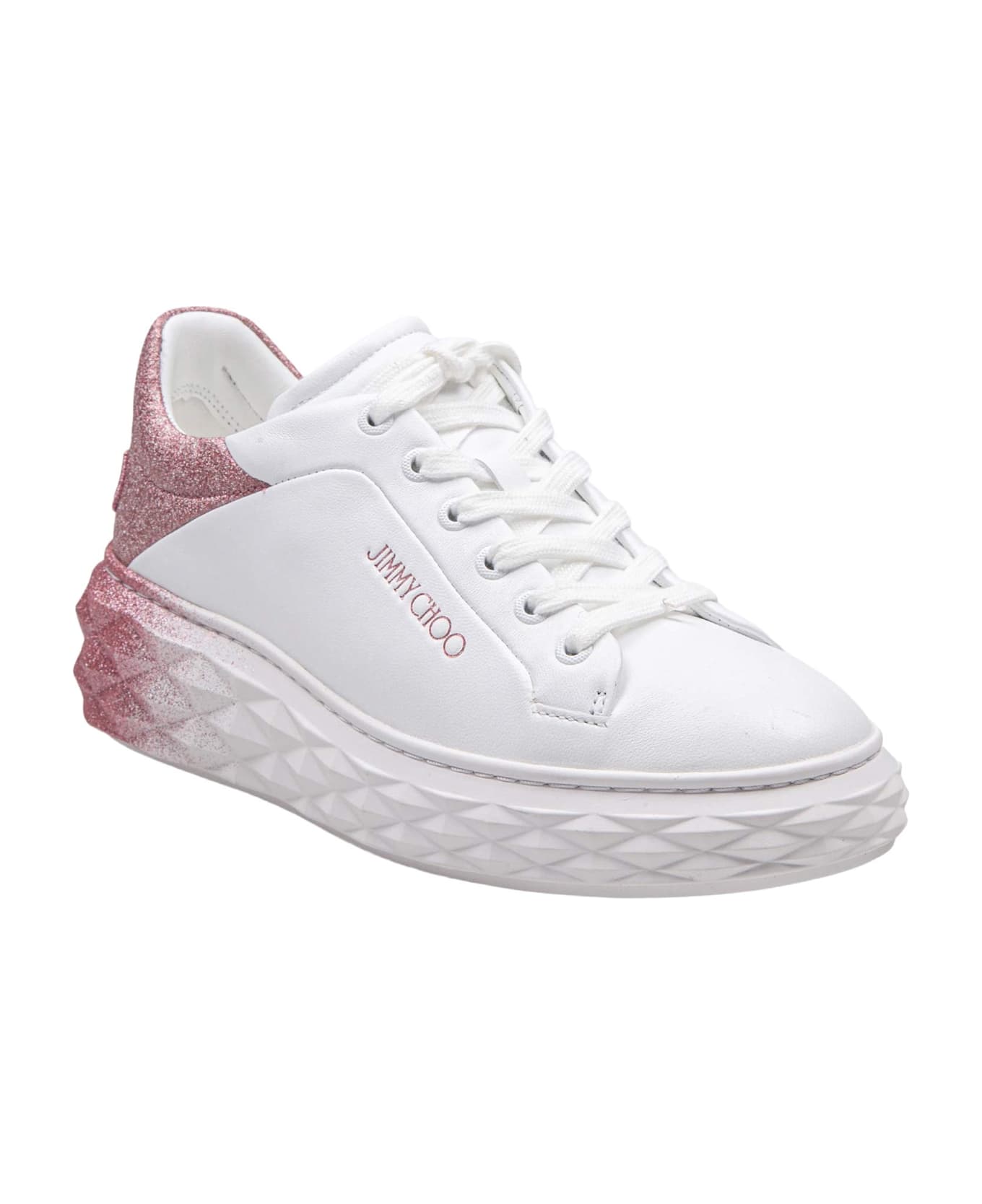 Jimmy Choo White Leather Sneakers With Glitter Degrade
 - White/Rose