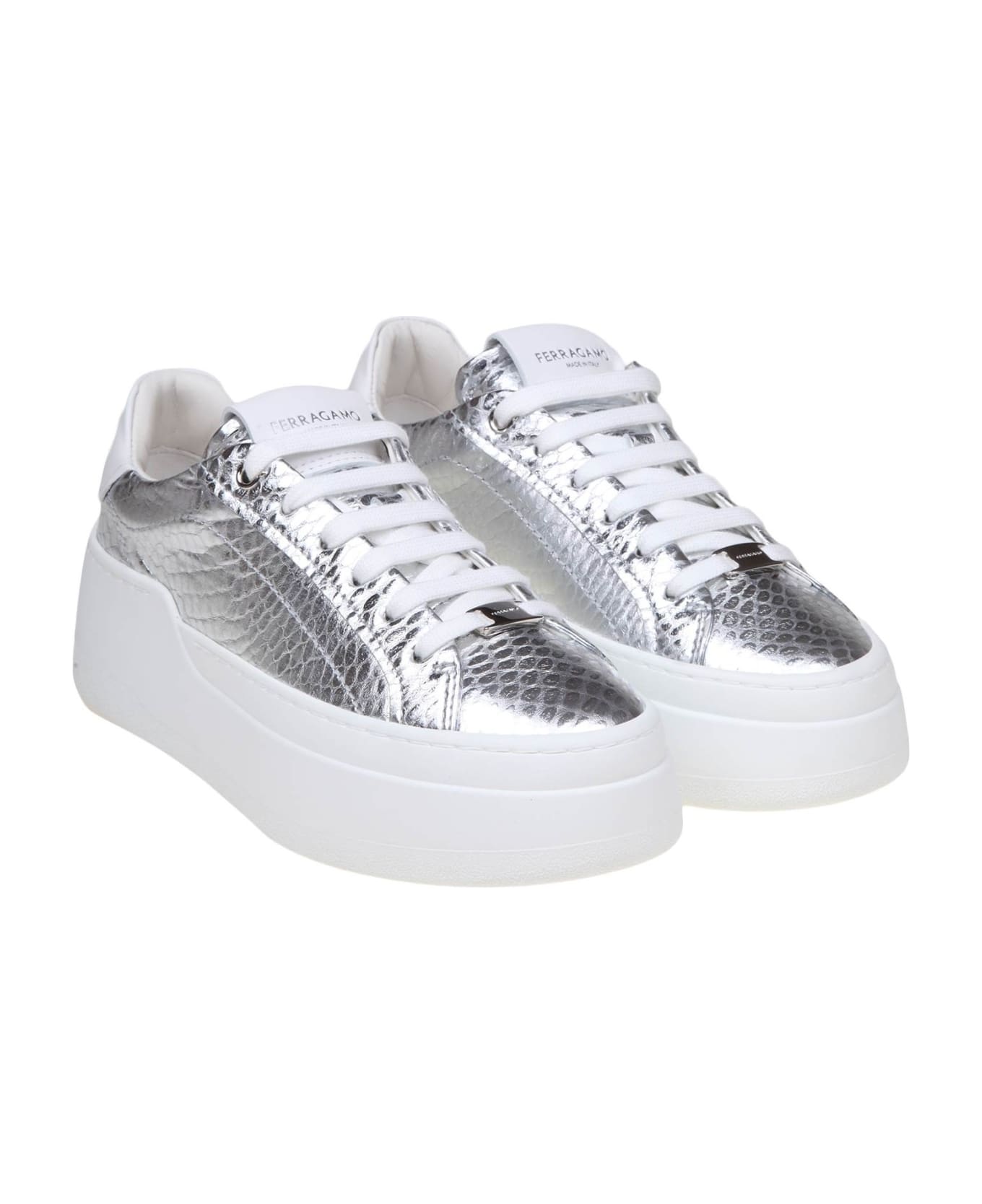 Ferragamo Sneakers Dahlia In Pelle Colore Argento - Silver ウェッジシューズ